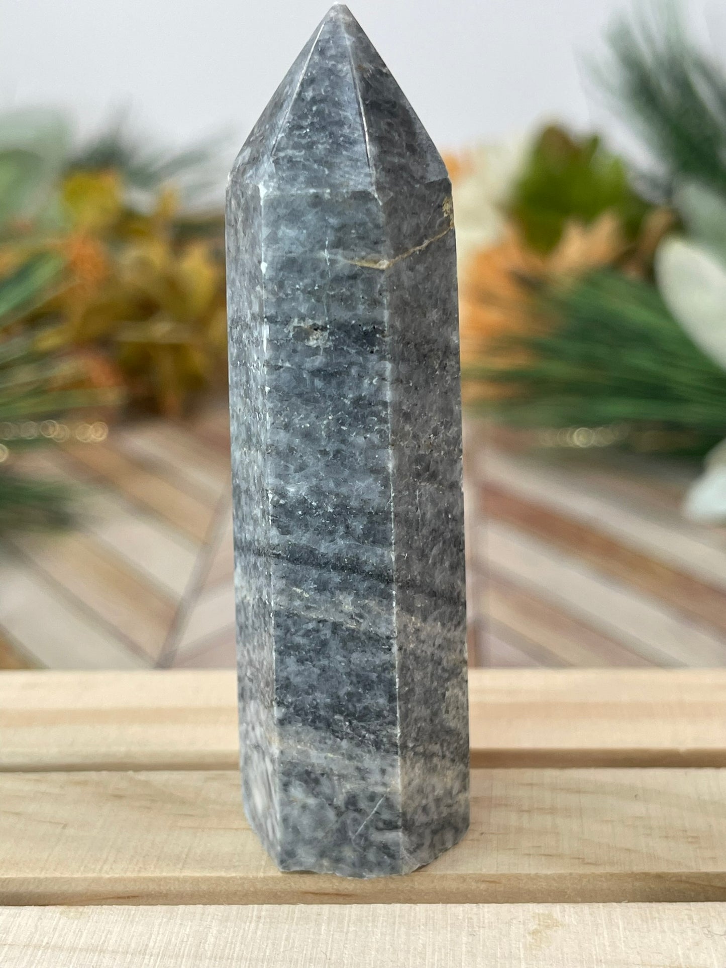 Tower - Natural Grey Jasper Quartz Crystal Obelisk Point Tower - 80g - 8.5cm