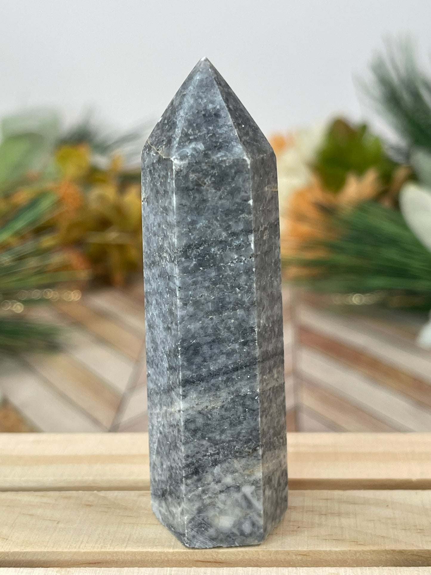 Tower - Natural Grey Jasper Quartz Crystal Obelisk Point Tower - 80g - 8.5cm