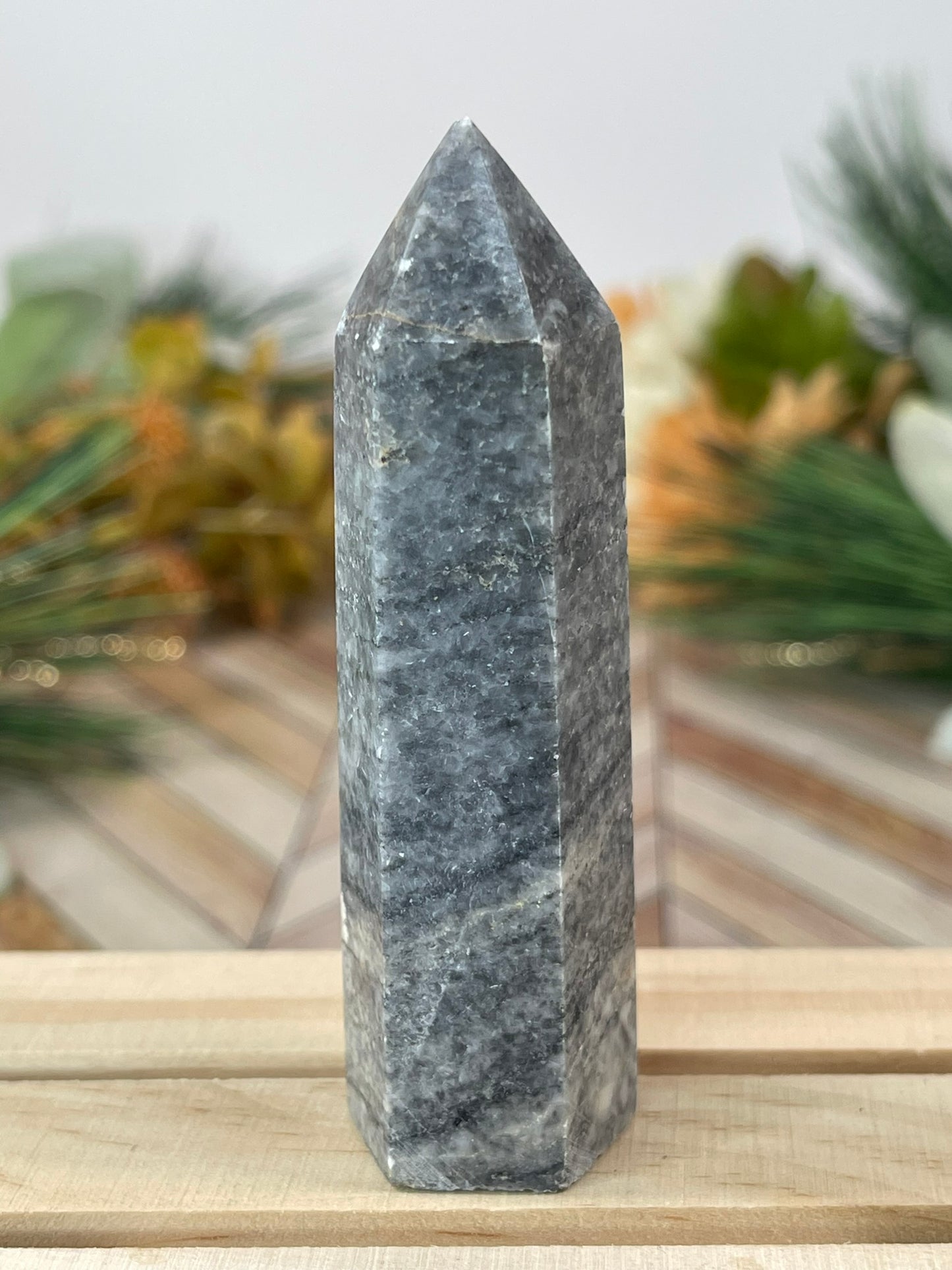 Tower - Natural Grey Jasper Quartz Crystal Obelisk Point Tower - 80g - 8.5cm