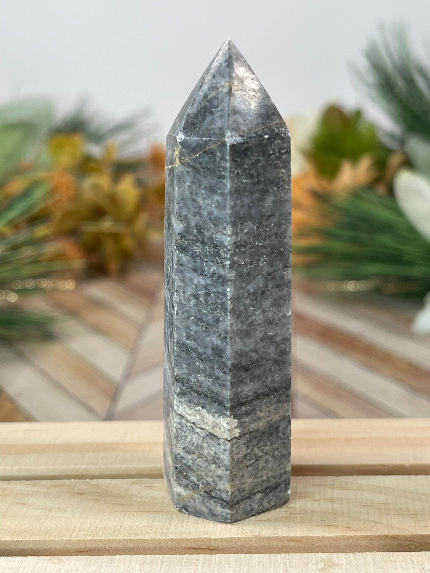 Tower - Natural Grey Jasper Quartz Crystal Obelisk Point Tower - 80g - 8.5cm