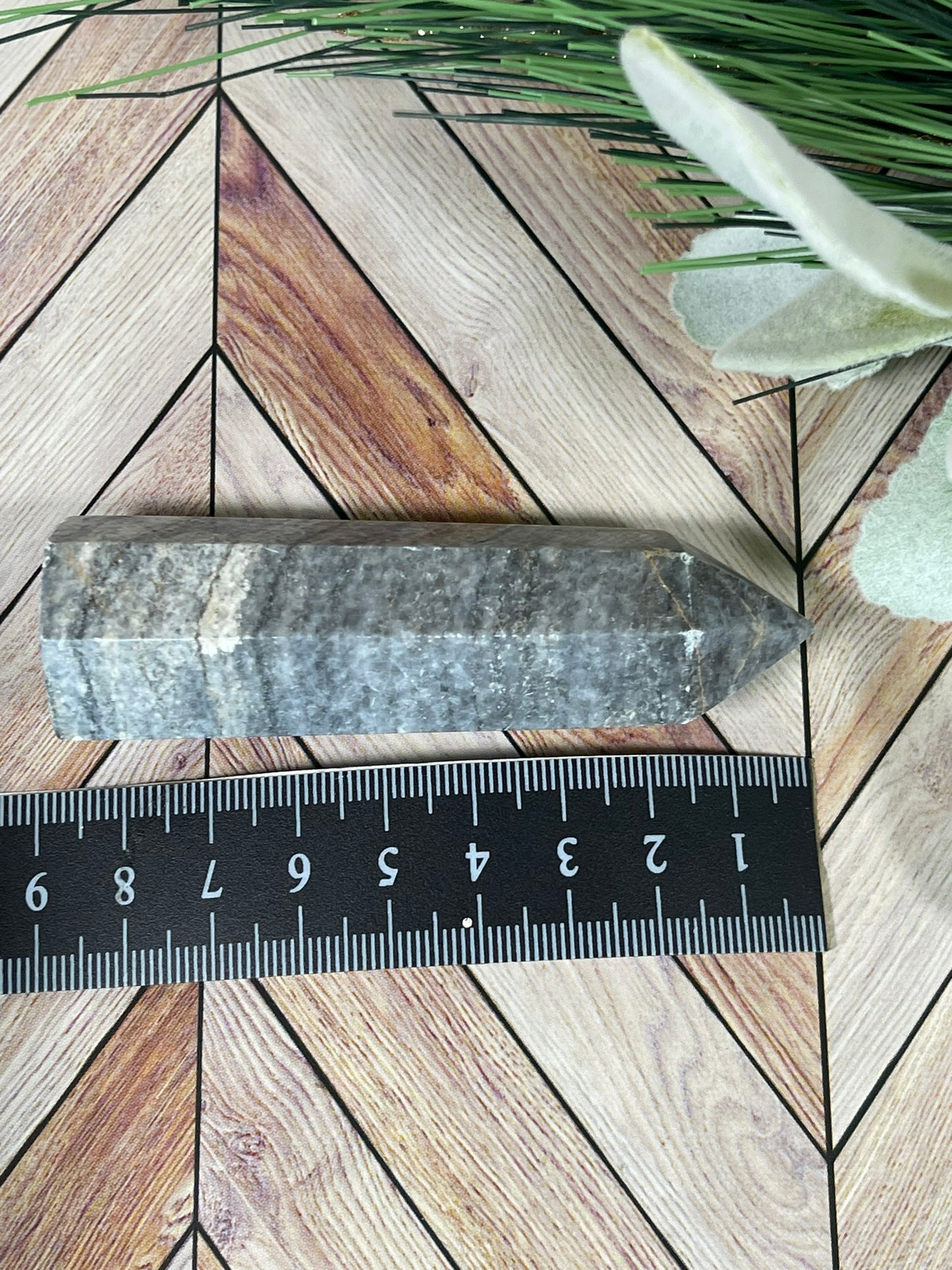 Tower - Natural Grey Jasper Quartz Crystal Obelisk Point Tower - 80g - 8.5cm