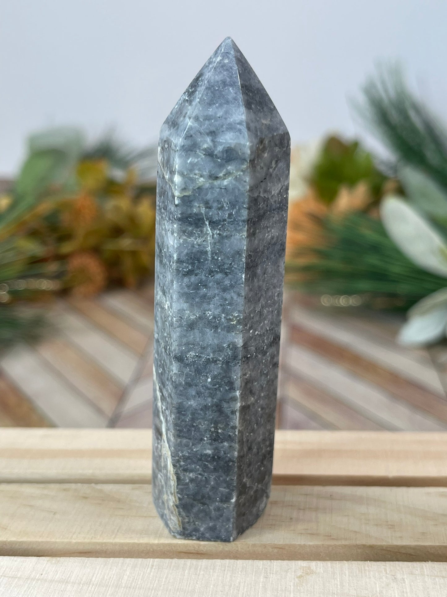 Tower - Natural Grey Jasper Quartz Crystal Obelisk Point Tower - 85g - 9.3cm