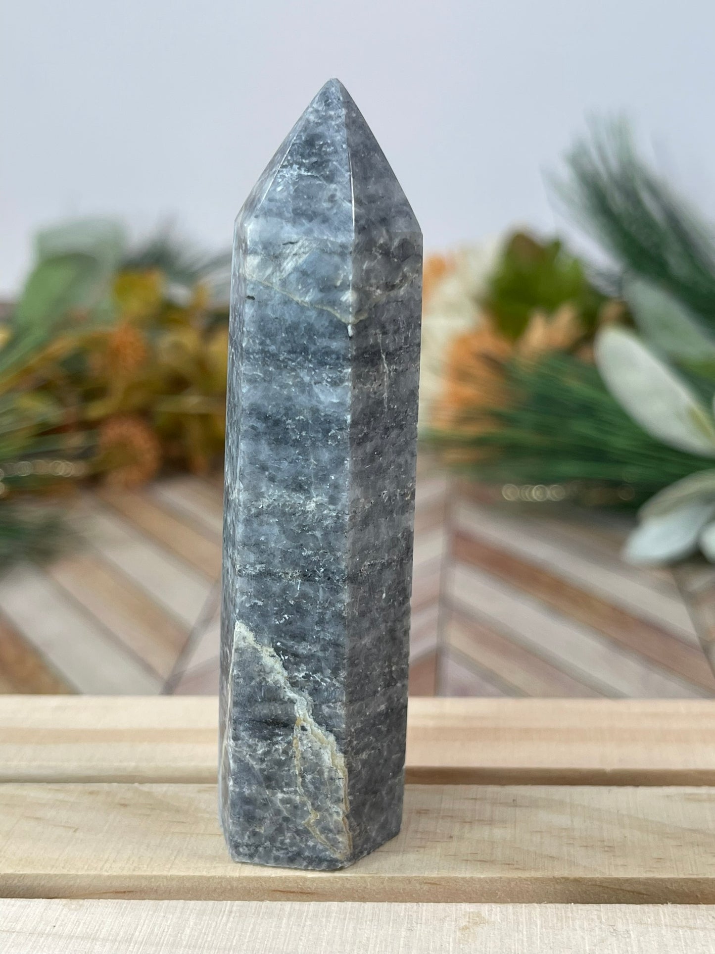 Tower - Natural Grey Jasper Quartz Crystal Obelisk Point Tower - 85g - 9.3cm