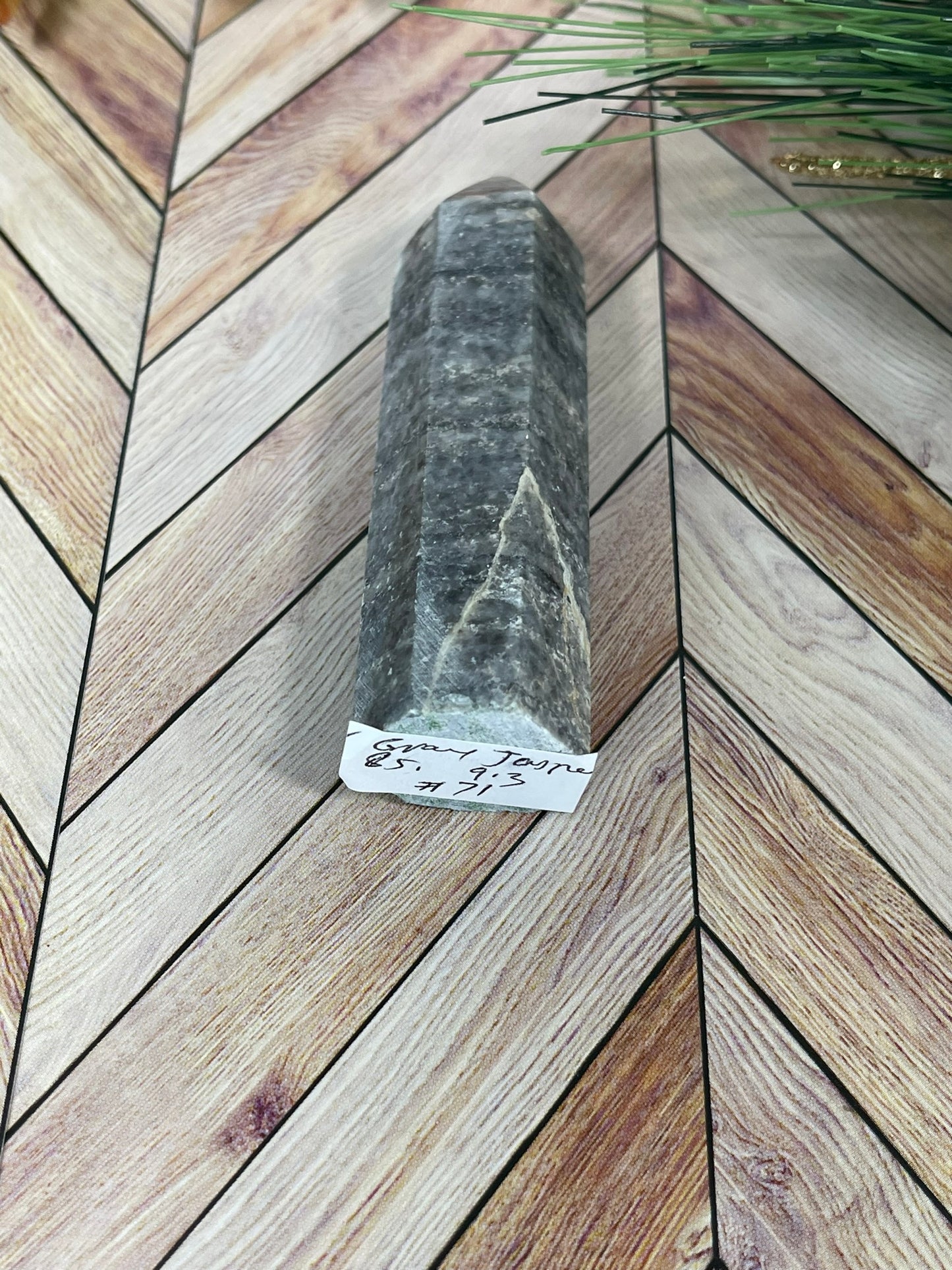 Tower - Natural Grey Jasper Quartz Crystal Obelisk Point Tower - 85g - 9.3cm