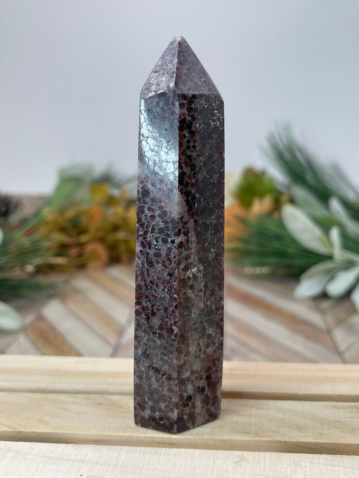 Tower - Red Snowflake Jasper Natural Stone Crystal Obelisk Point - 178g