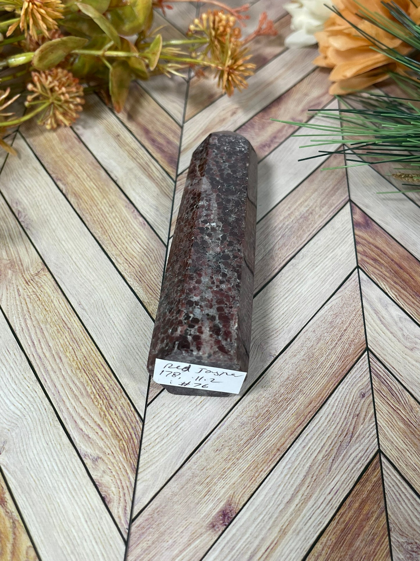 Tower - Red Snowflake Jasper Natural Stone Crystal Obelisk Point - 178g