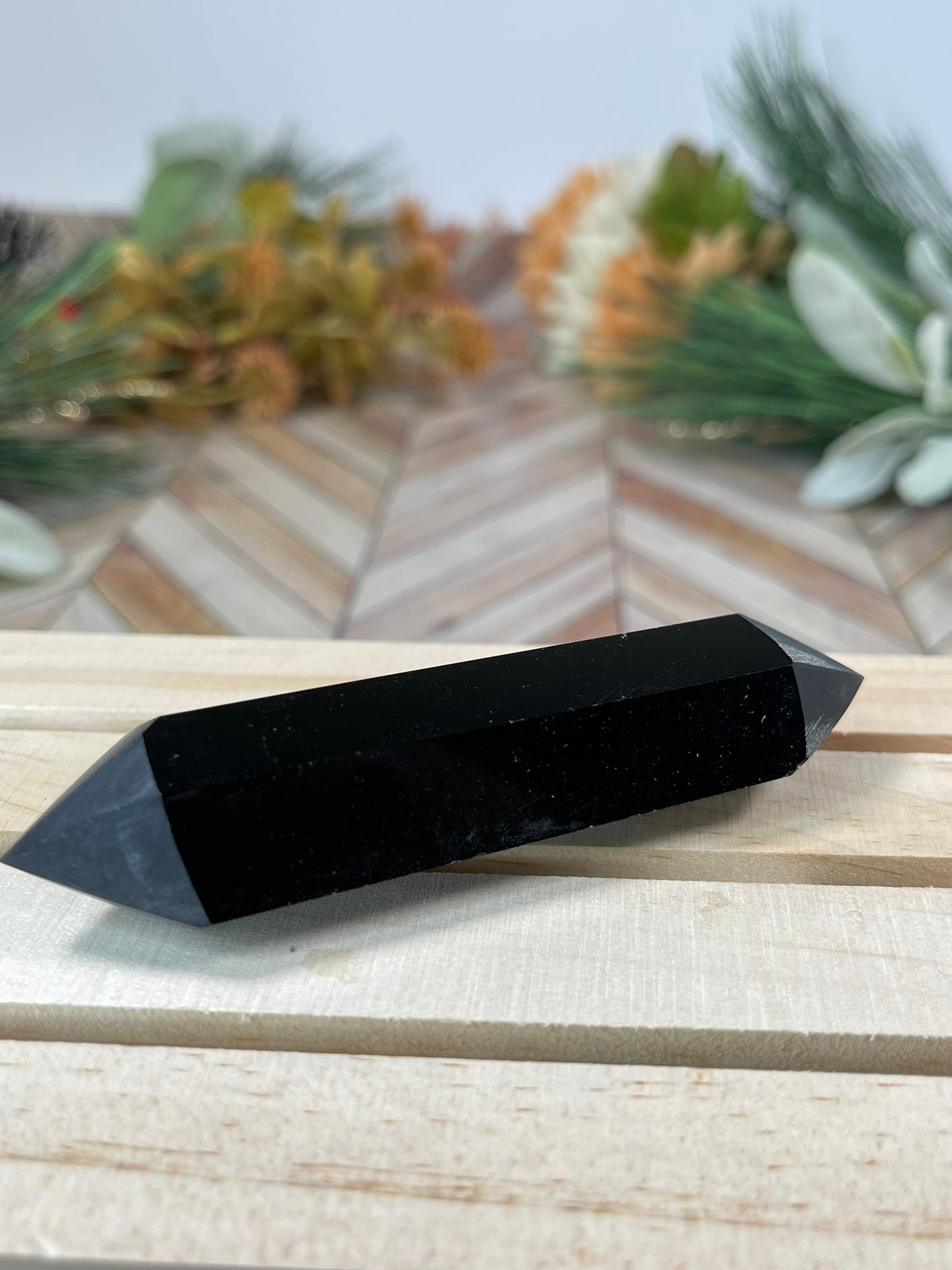 Wand - Natural Black Obsidian Double Terminated Point Crystal - 63g 9.5cm