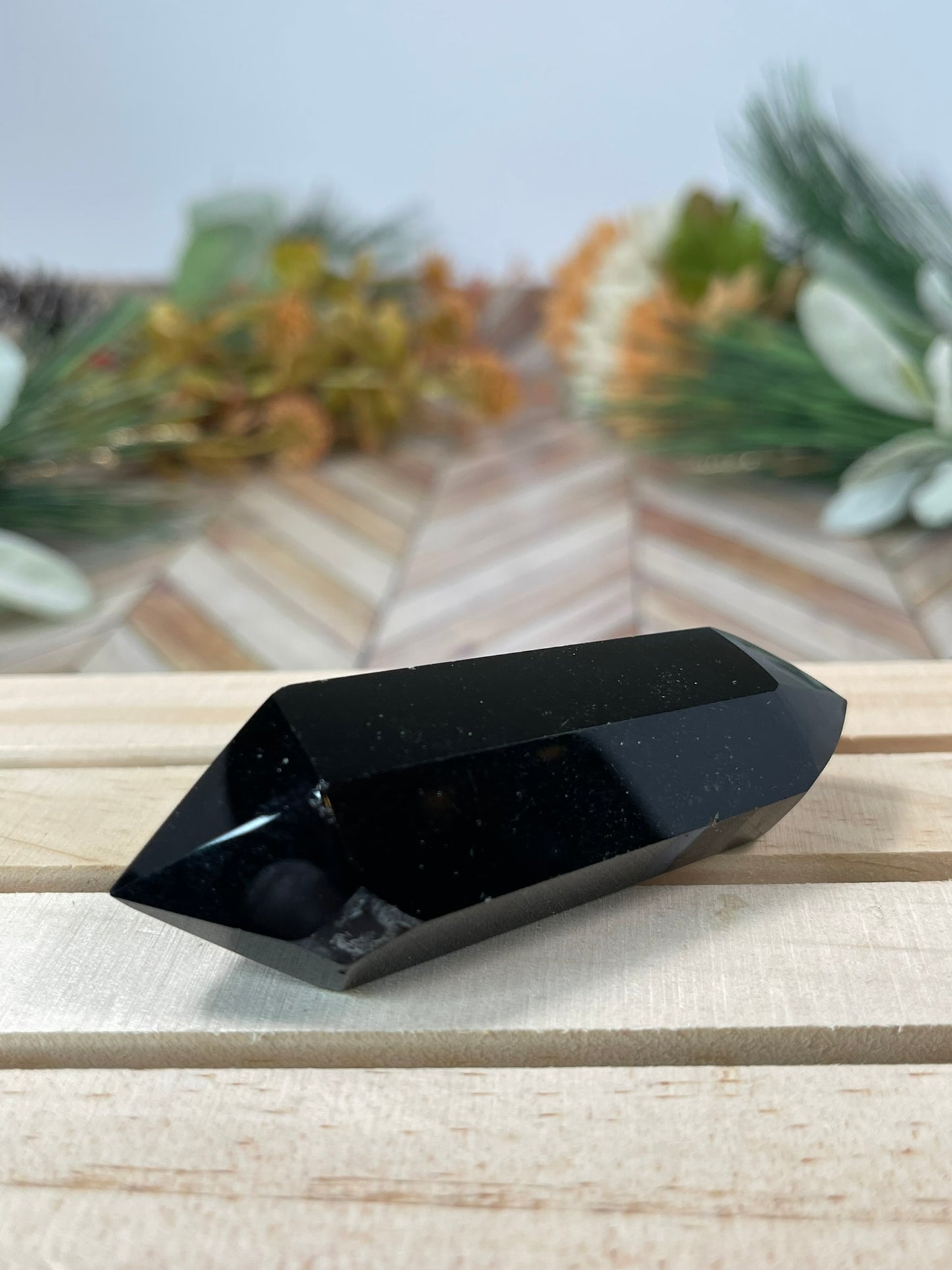 Wand - Natural Black Obsidian Double Terminated Point Crystal - 63g 8cm