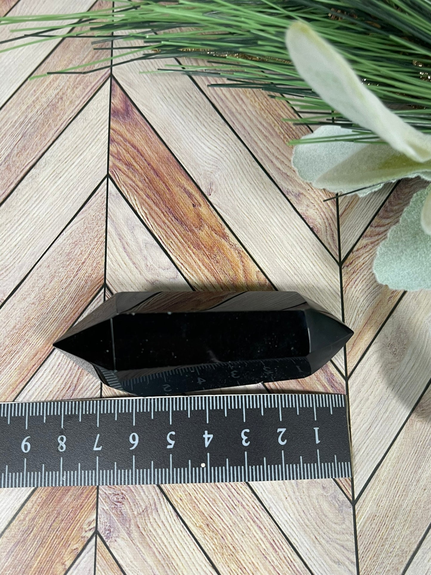 Wand - Natural Black Obsidian Double Terminated Point Crystal - 63g 8cm