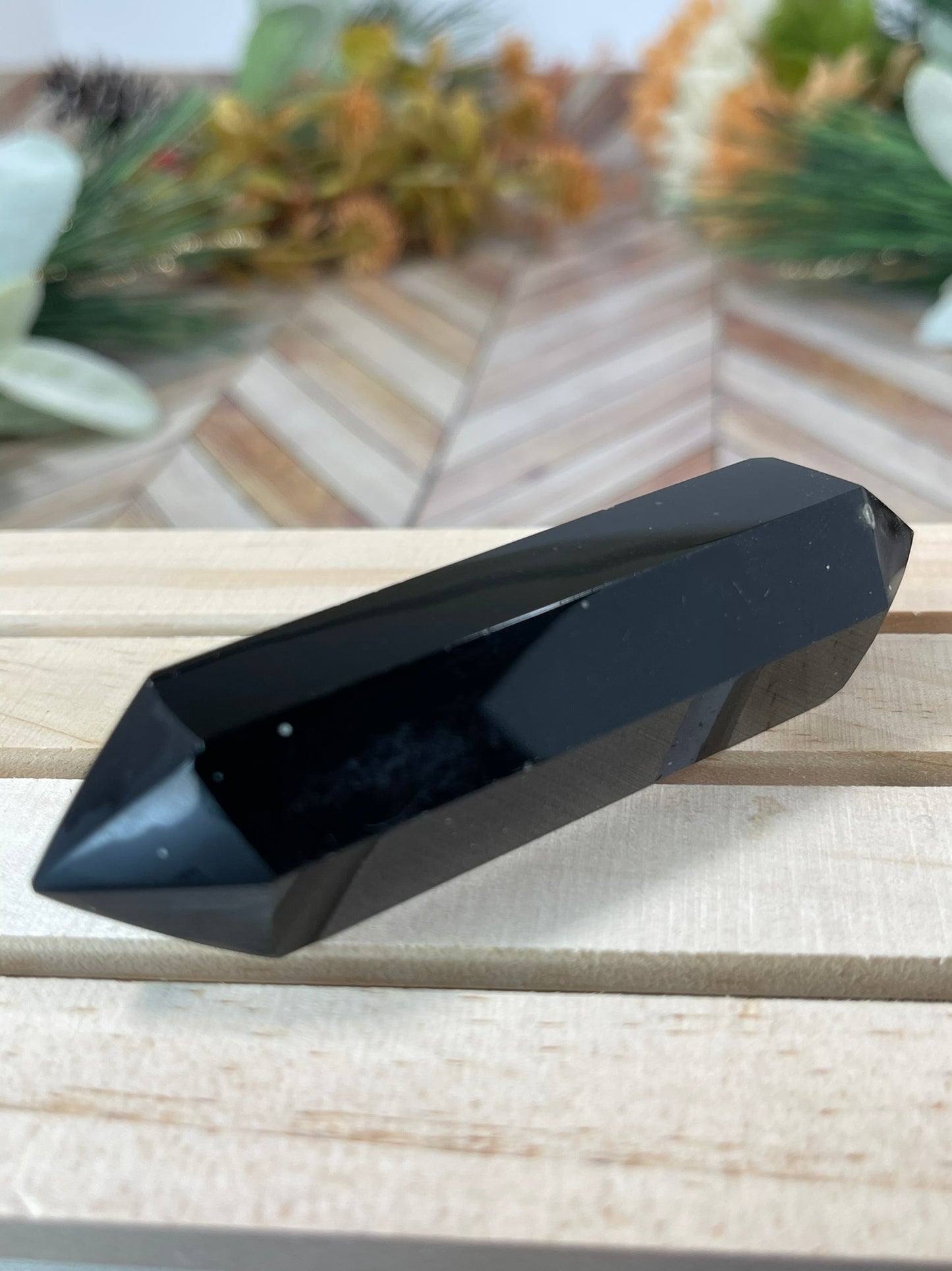 Wand - Natural Black Obsidian Double Terminated Point Crystal - 72g 9.4cm