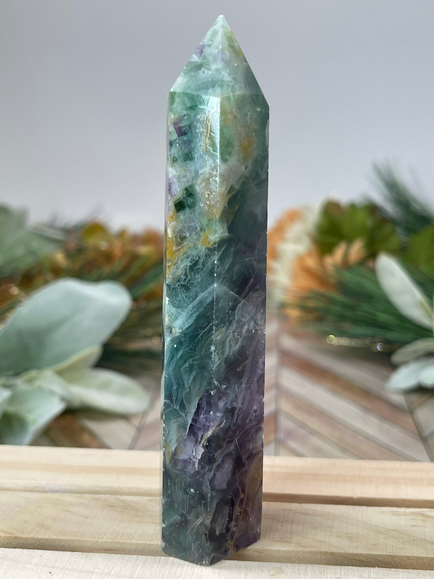 Tower - Rainbow Fluorite Natural Stone Jasper Crystal Obelisk Point - 157g