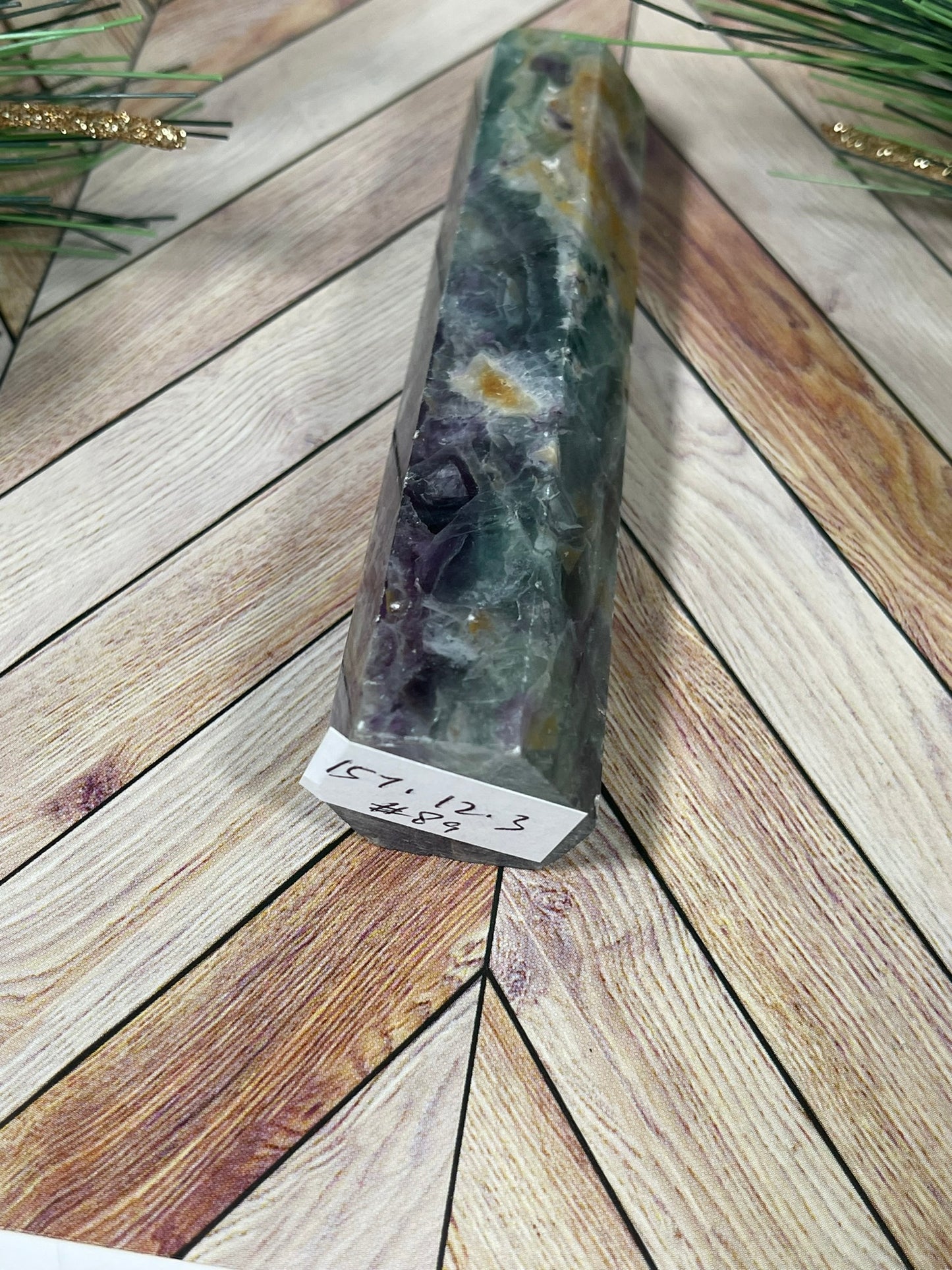 Tower - Rainbow Fluorite Natural Stone Jasper Crystal Obelisk Point - 157g