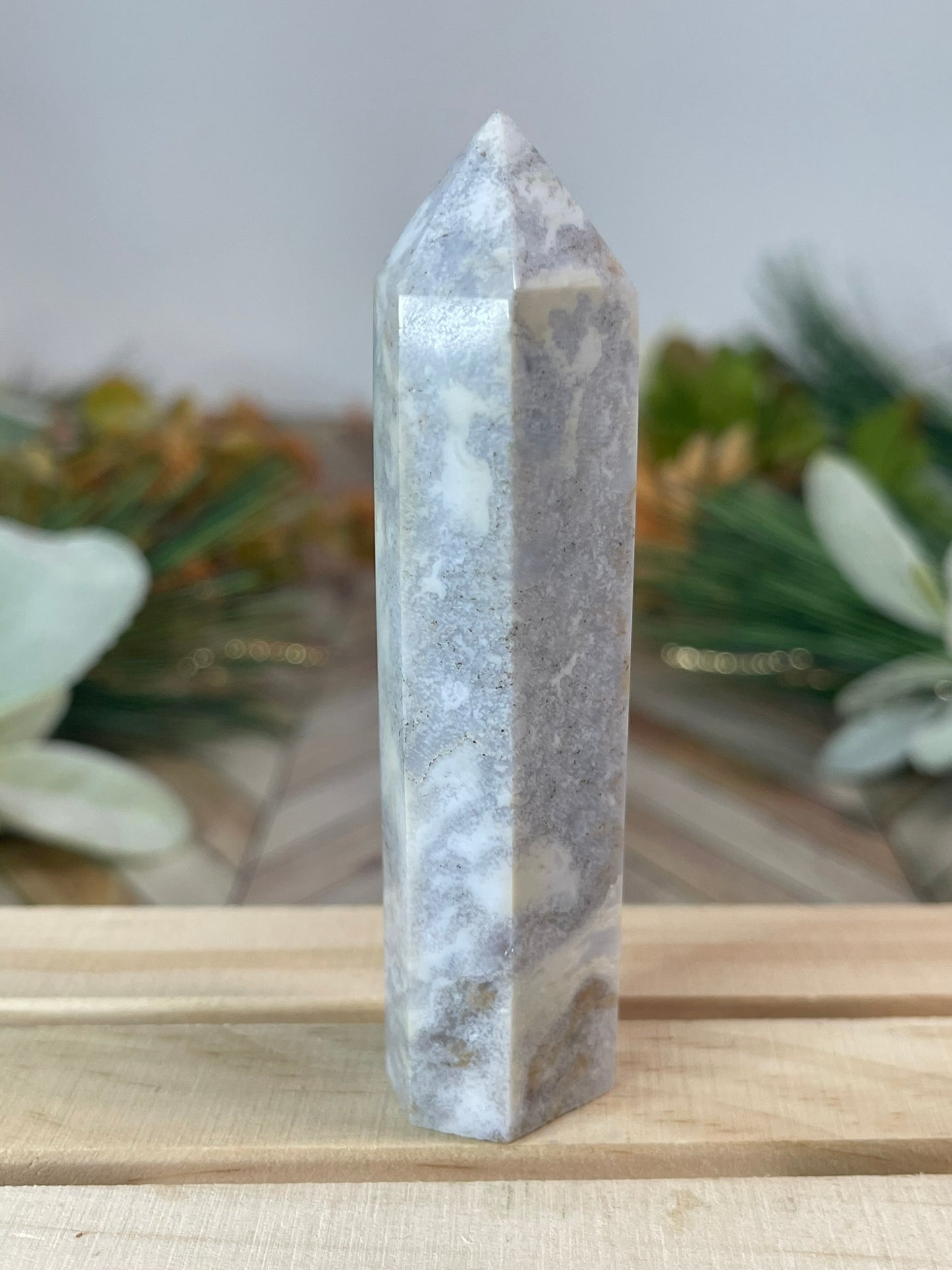 Tower - Natural Grey Jasper Quartz Crystal Obelisk Point Tower - 75g - 9.3cm