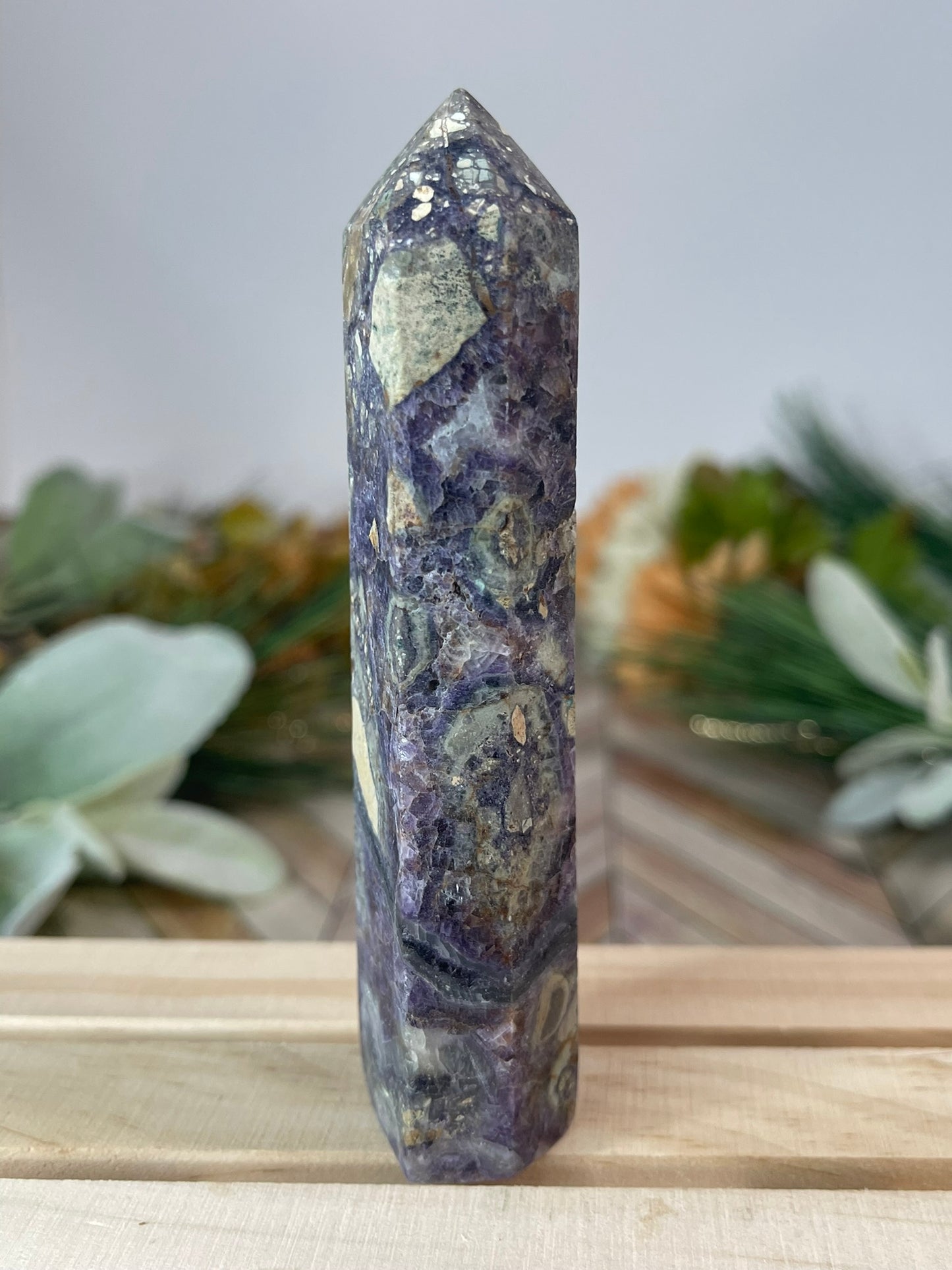 Tower - Purple Brecciated Fluorite Natural Stone Jasper Crystal Obelisk Point - 133g