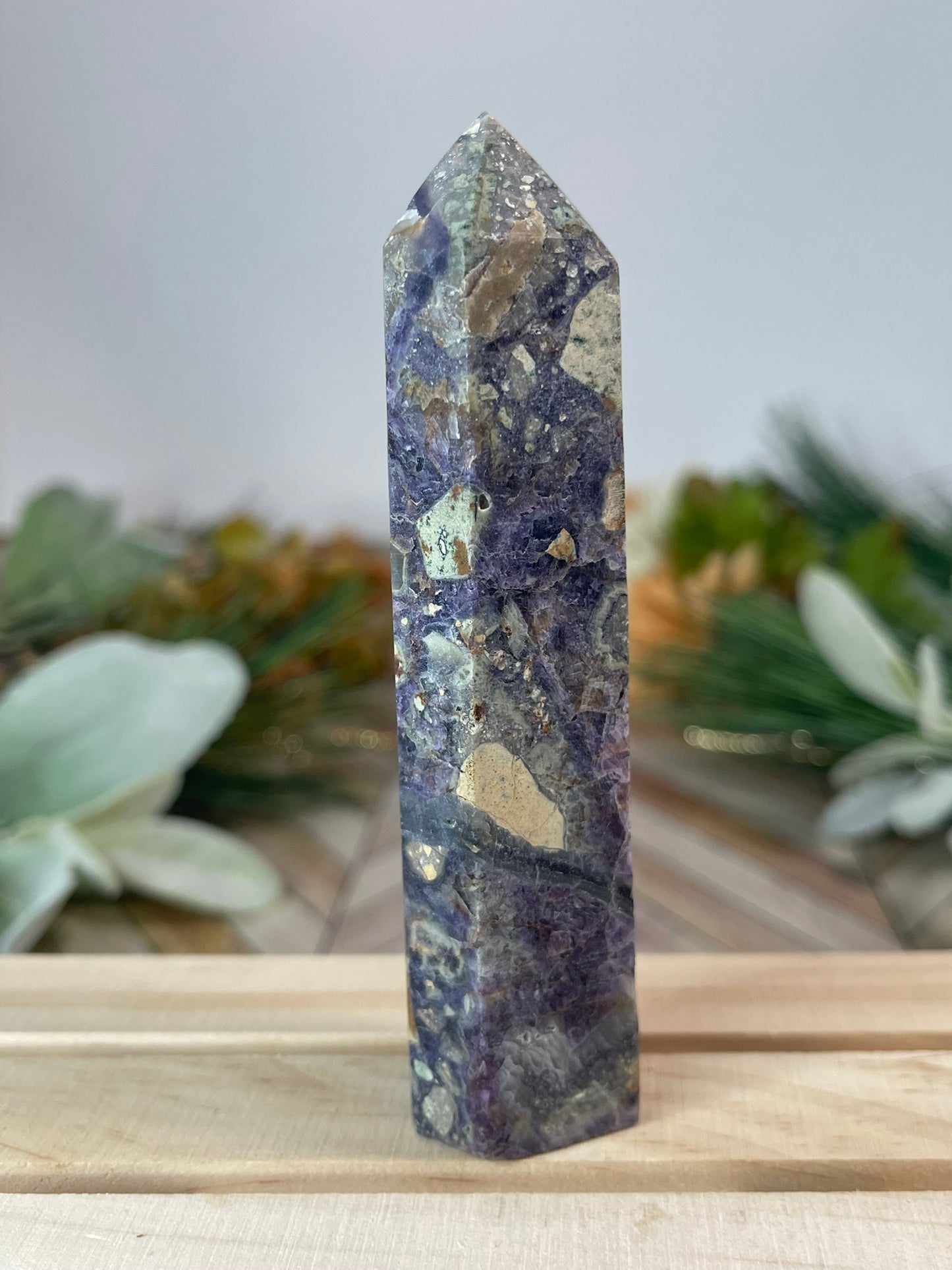 Tower - Purple Brecciated Fluorite Natural Stone Jasper Crystal Obelisk Point - 133g