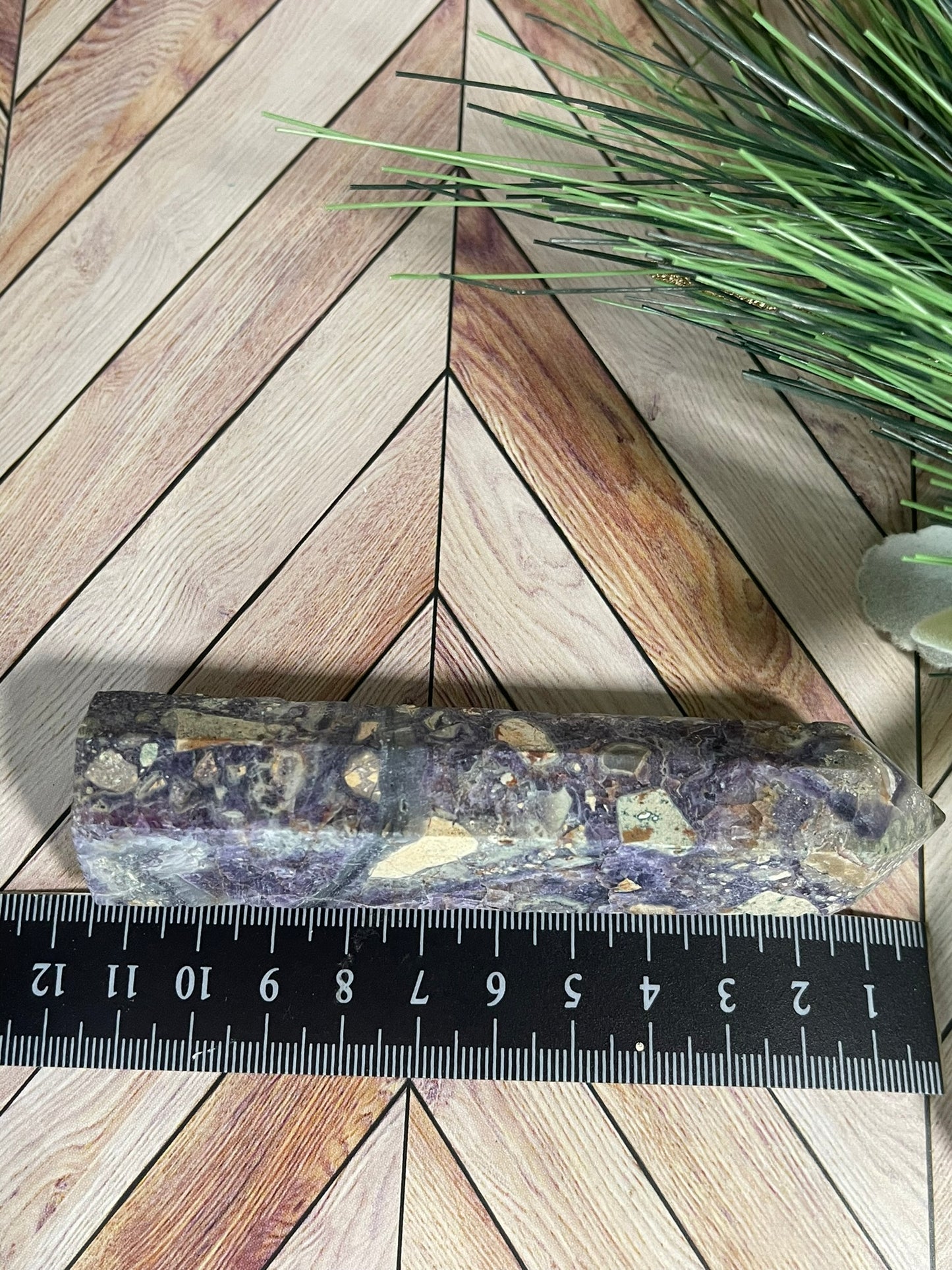 Tower - Purple Brecciated Fluorite Natural Stone Jasper Crystal Obelisk Point - 133g