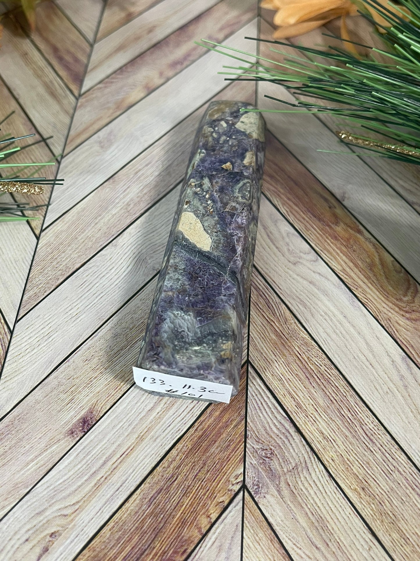 Tower - Purple Brecciated Fluorite Natural Stone Jasper Crystal Obelisk Point - 133g