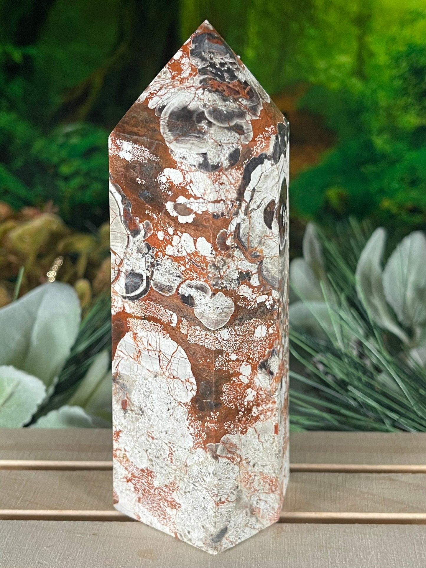 Tower - Natural Stone Leapard Skin Jasper Crystal Obelisk Point - 476g