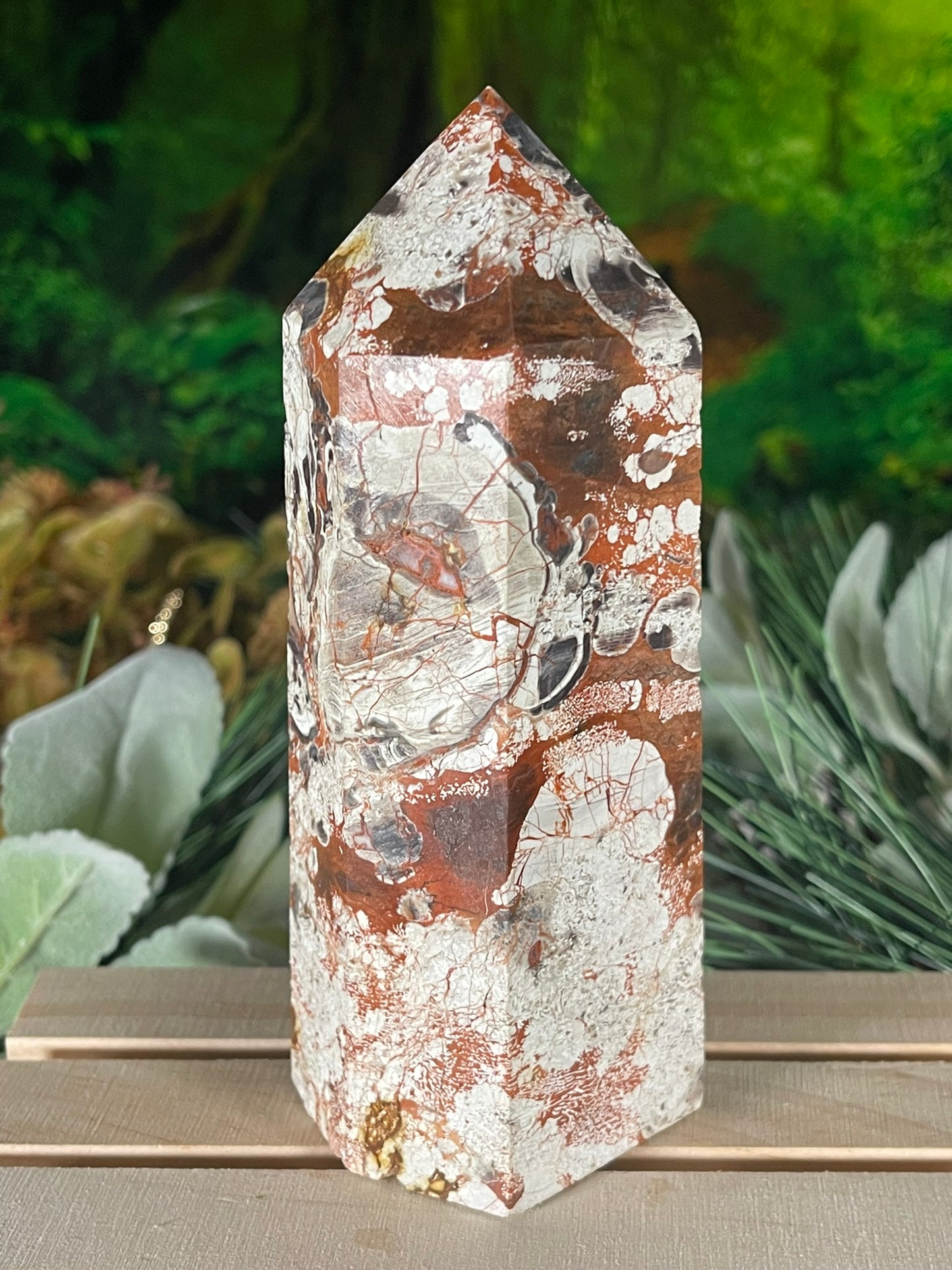 Tower - Natural Stone Leapard Skin Jasper Crystal Obelisk Point - 476g