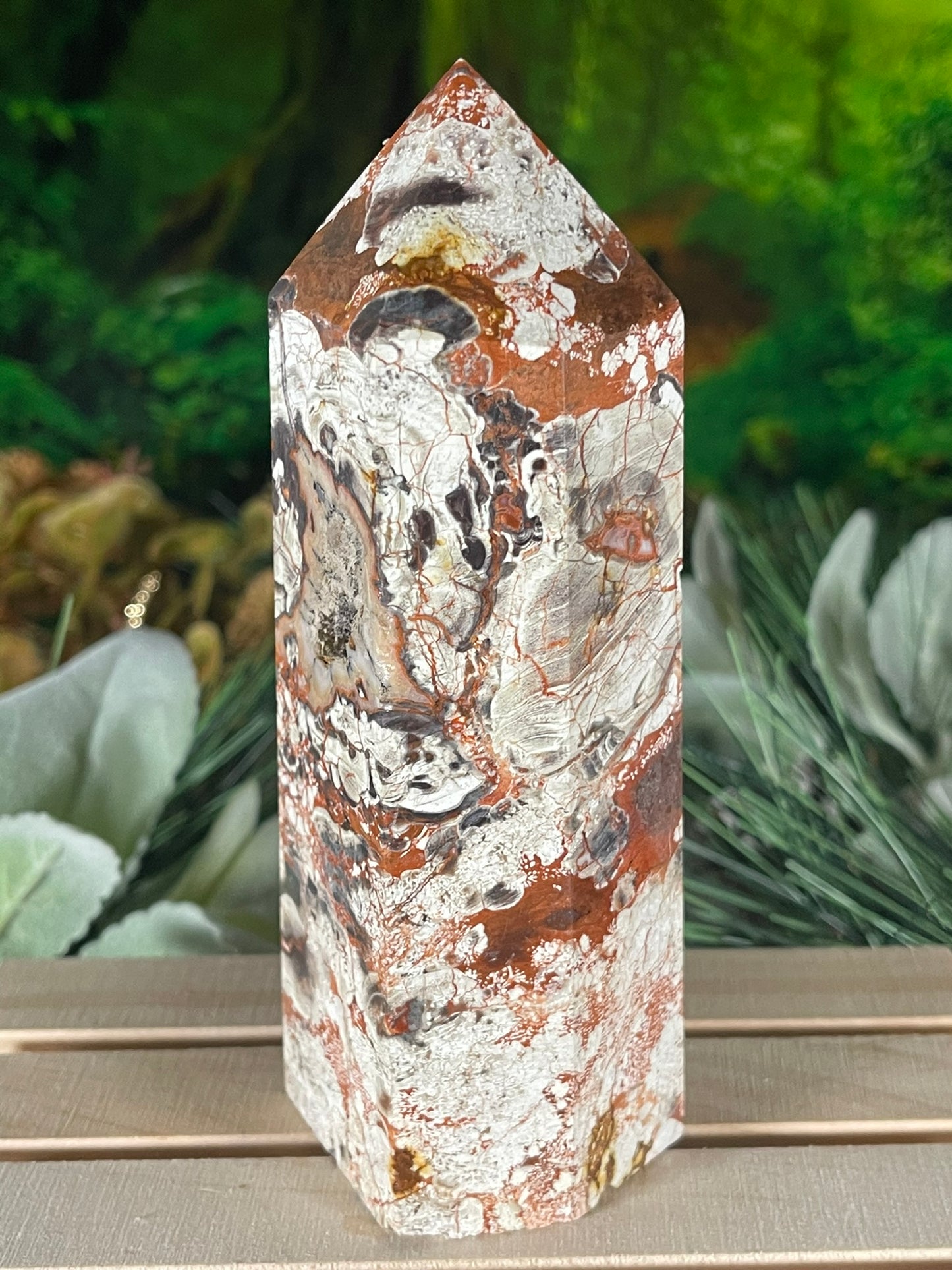 Tower - Natural Stone Leapard Skin Jasper Crystal Obelisk Point - 476g