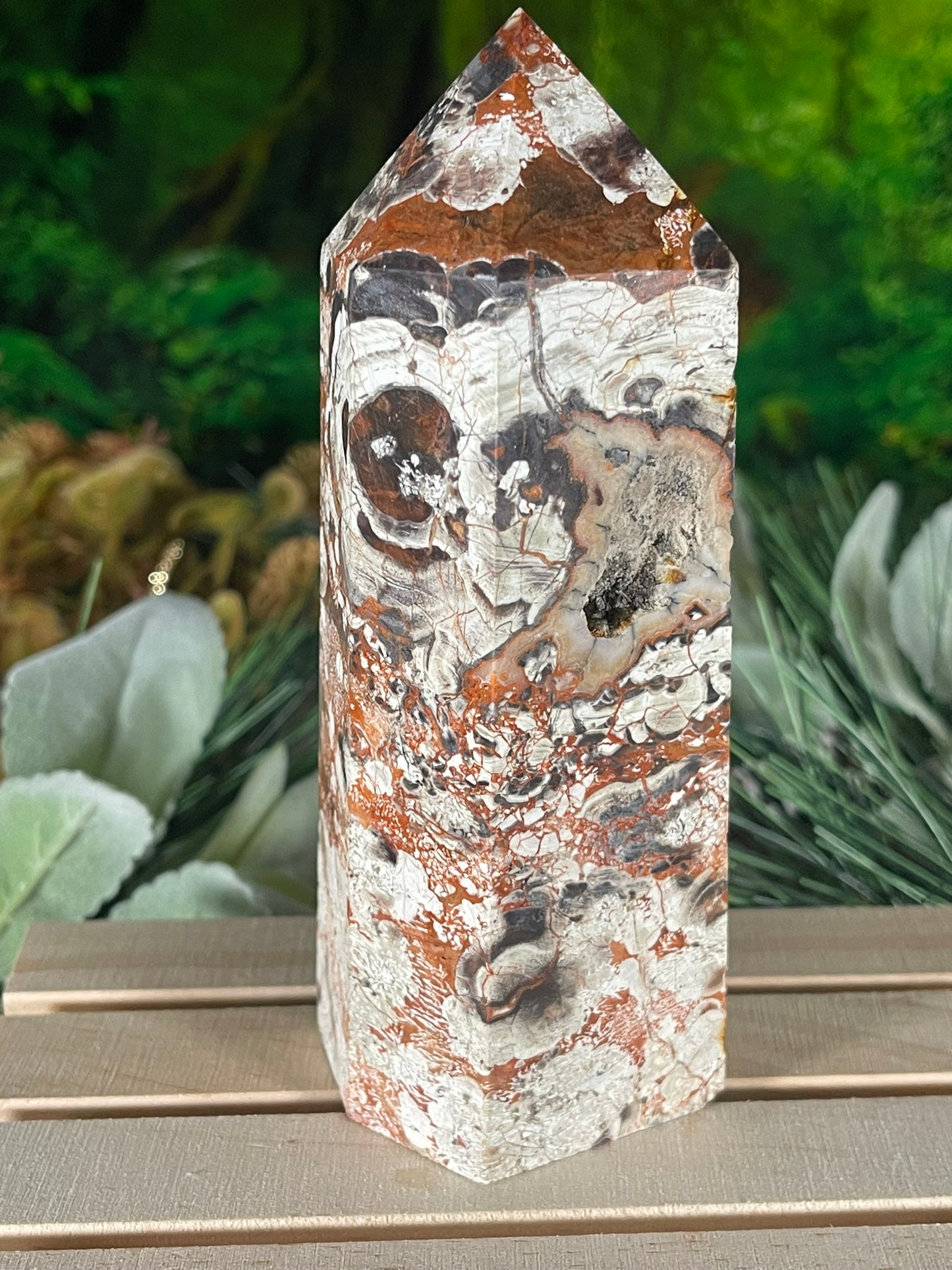 Tower - Natural Stone Leapard Skin Jasper Crystal Obelisk Point - 476g