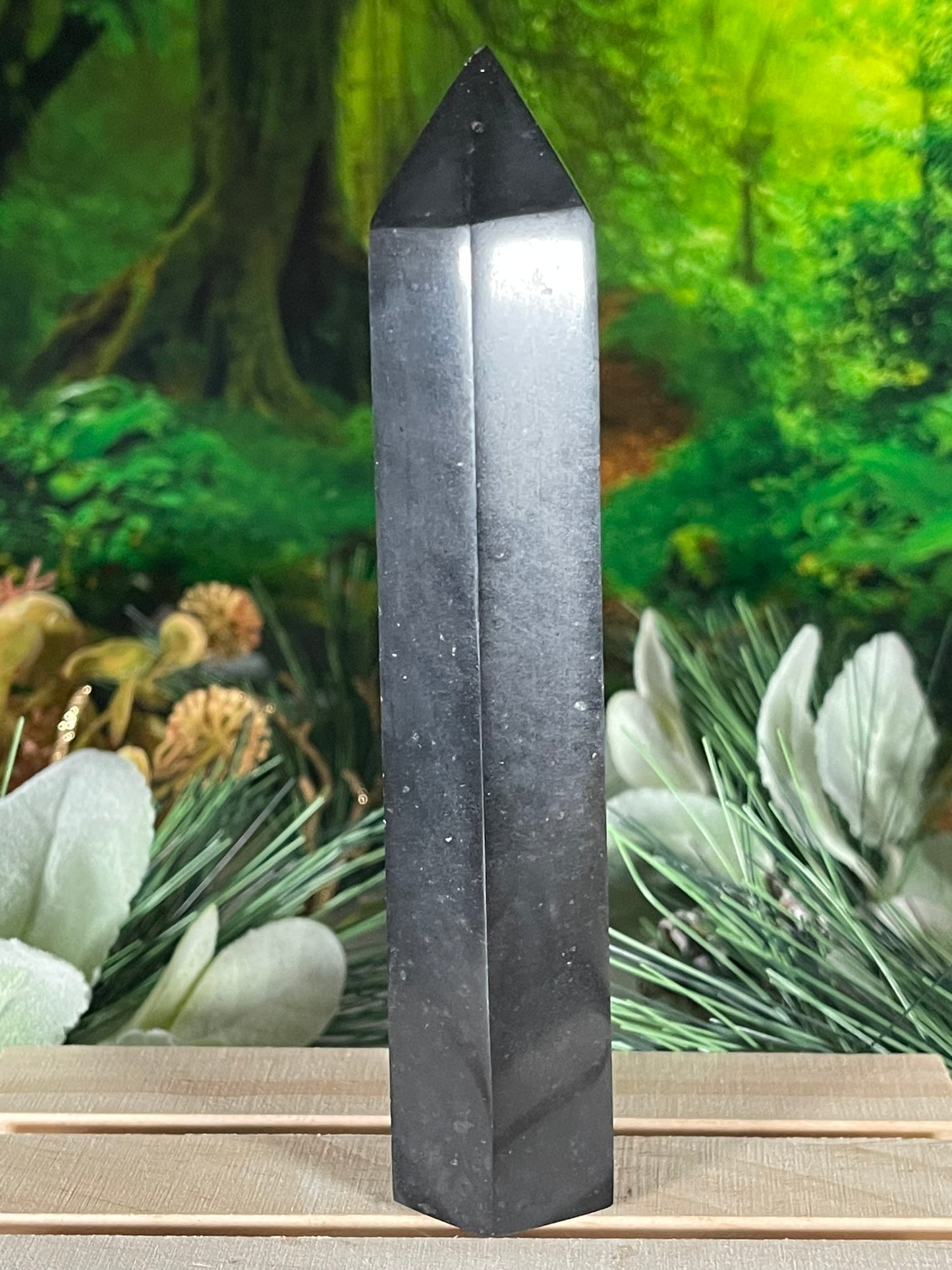 Tower - Natural Black & White Tourmaline Quartz Crystal Jasper Obelisk Point Tower - 303g - 15.8cm