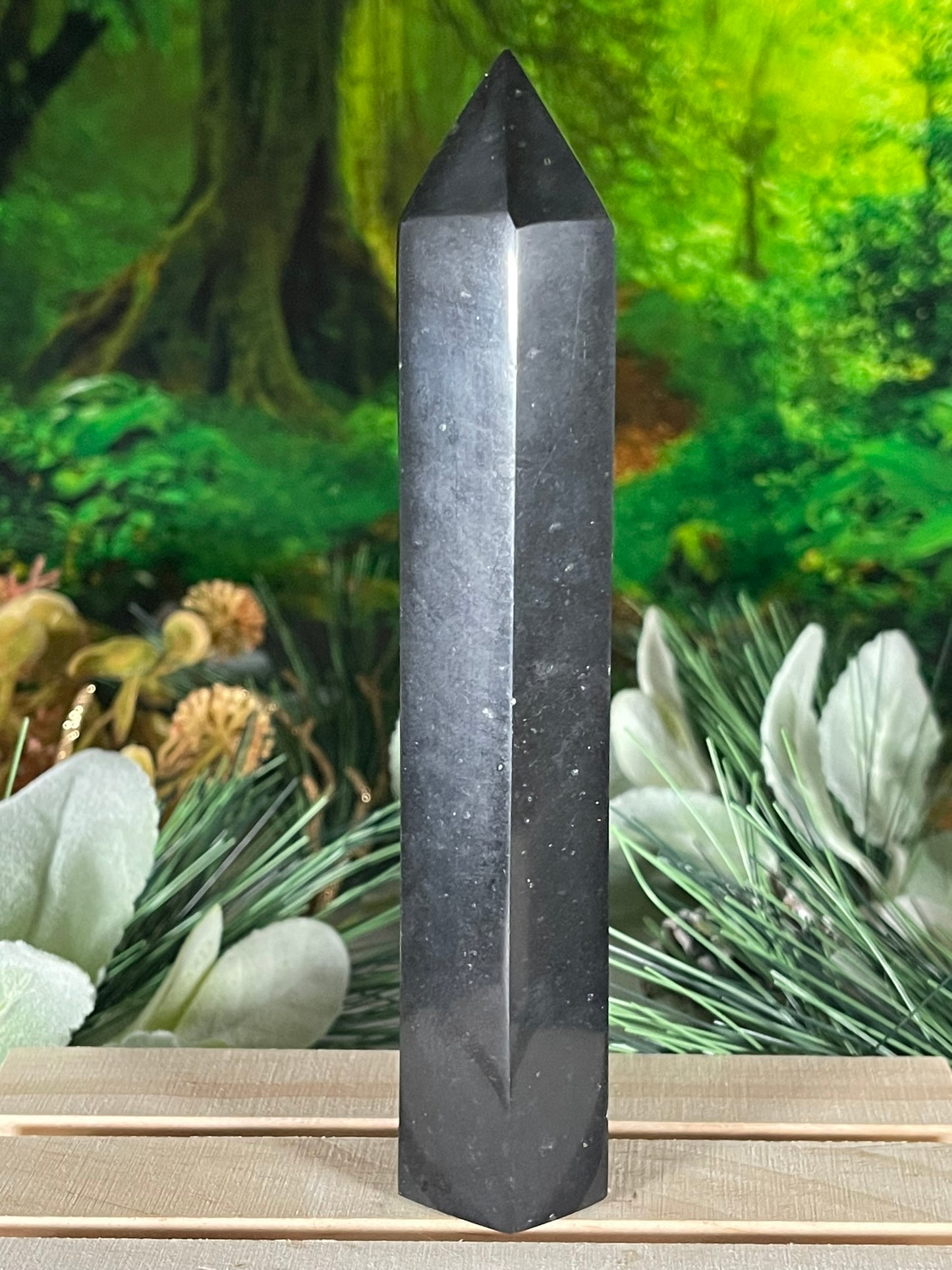 Tower - Natural Black & White Tourmaline Quartz Crystal Jasper Obelisk Point Tower - 303g - 15.8cm