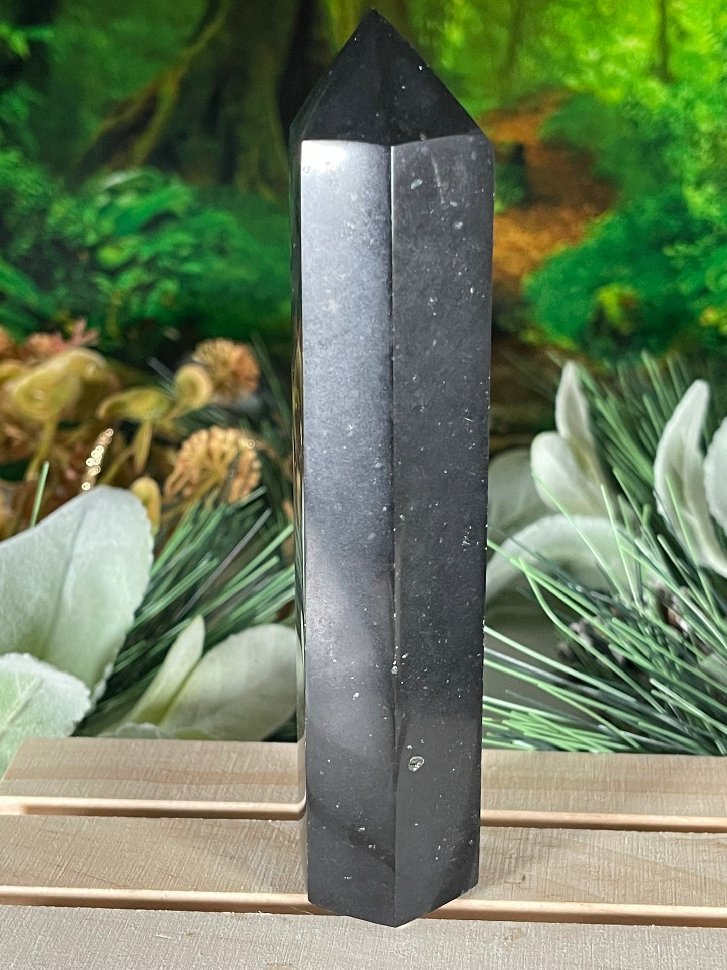 Tower - Natural Black & White Tourmaline Quartz Crystal Jasper Obelisk Point Tower - 247g - 14.3cm