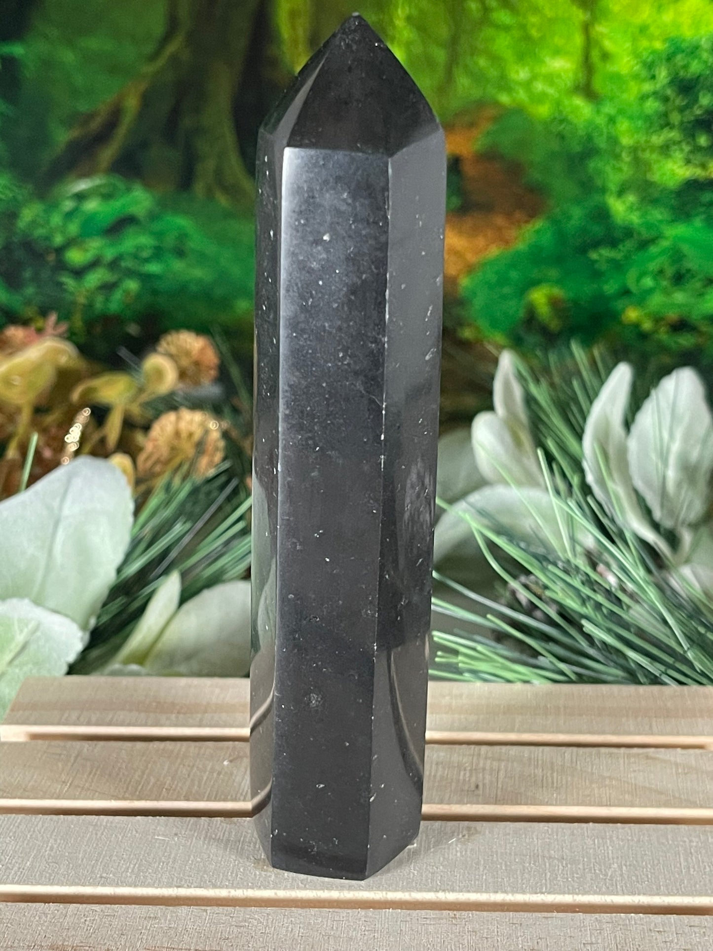 Tower - Natural Black & White Tourmaline Quartz Crystal Jasper Obelisk Point Tower - 267g - 14.7cm