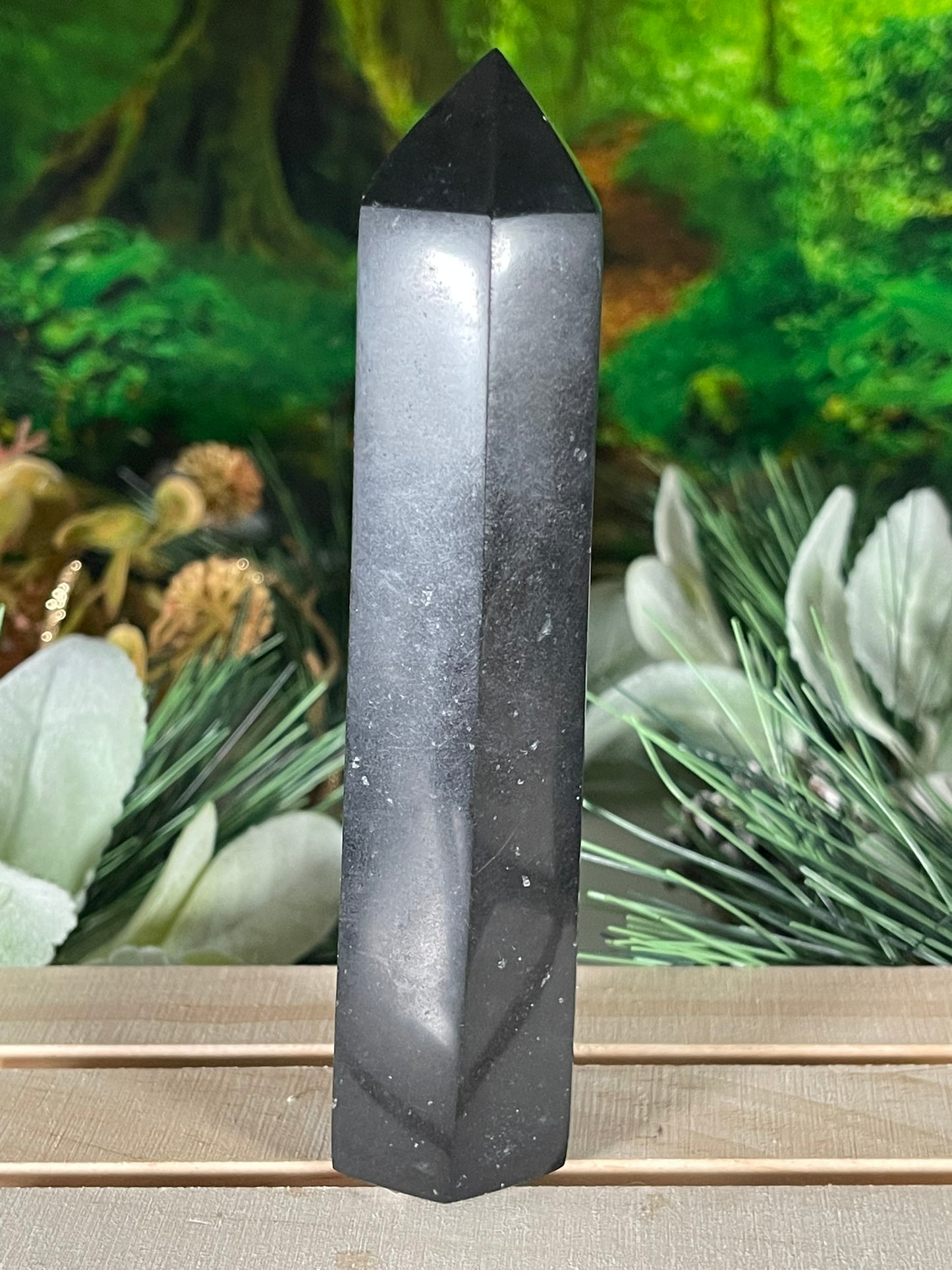 Tower - Natural Black & White Tourmaline Quartz Crystal Jasper Obelisk Point Tower - 270g - 14.0cm