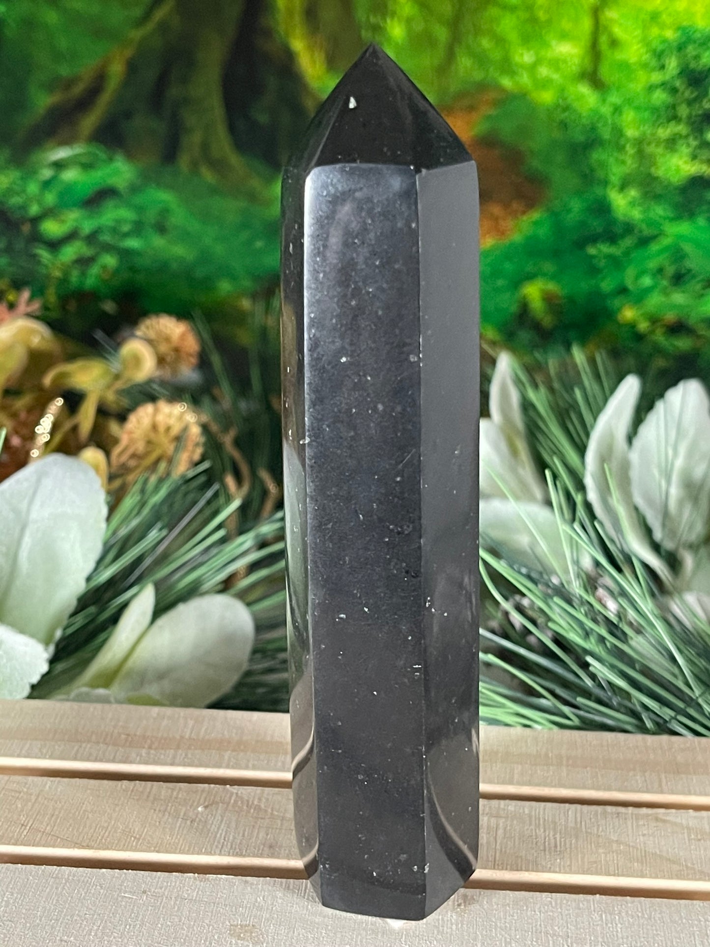 Tower - Natural Black & White Tourmaline Quartz Crystal Jasper Obelisk Point Tower - 270g - 14.0cm