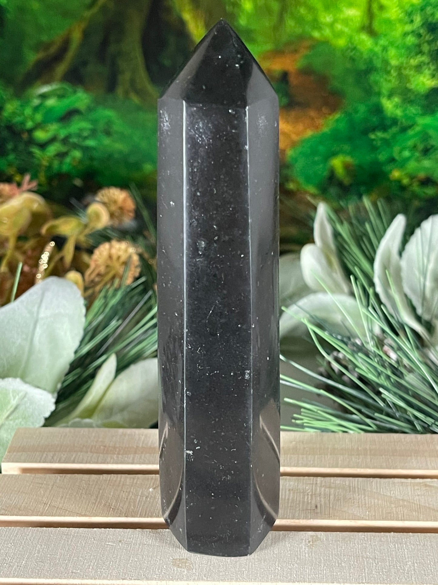 Tower - Natural Black & White Tourmaline Quartz Crystal Jasper Obelisk Point Tower - 281g - 14.0cm