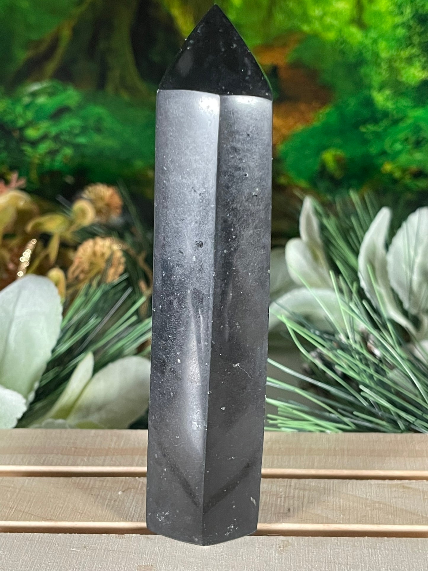 Tower - Natural Black & White Tourmaline Quartz Crystal Jasper Obelisk Point Tower - 281g - 14.0cm