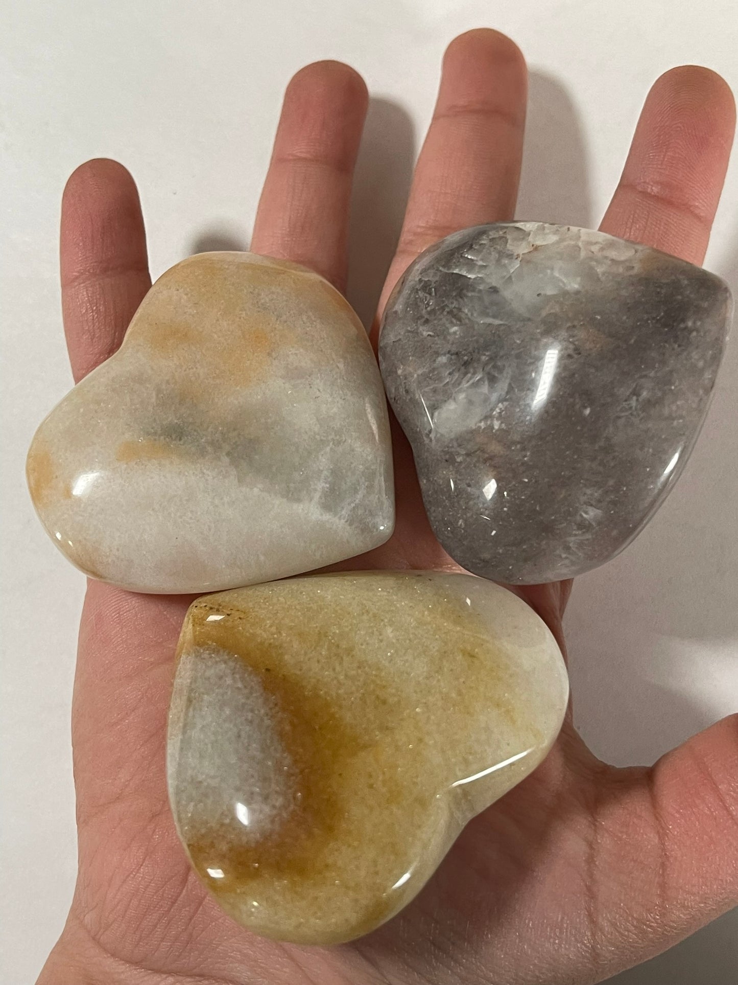 Large Agate Carnilian Jasper Stone Crystal Hearts - Lot of 3 #009