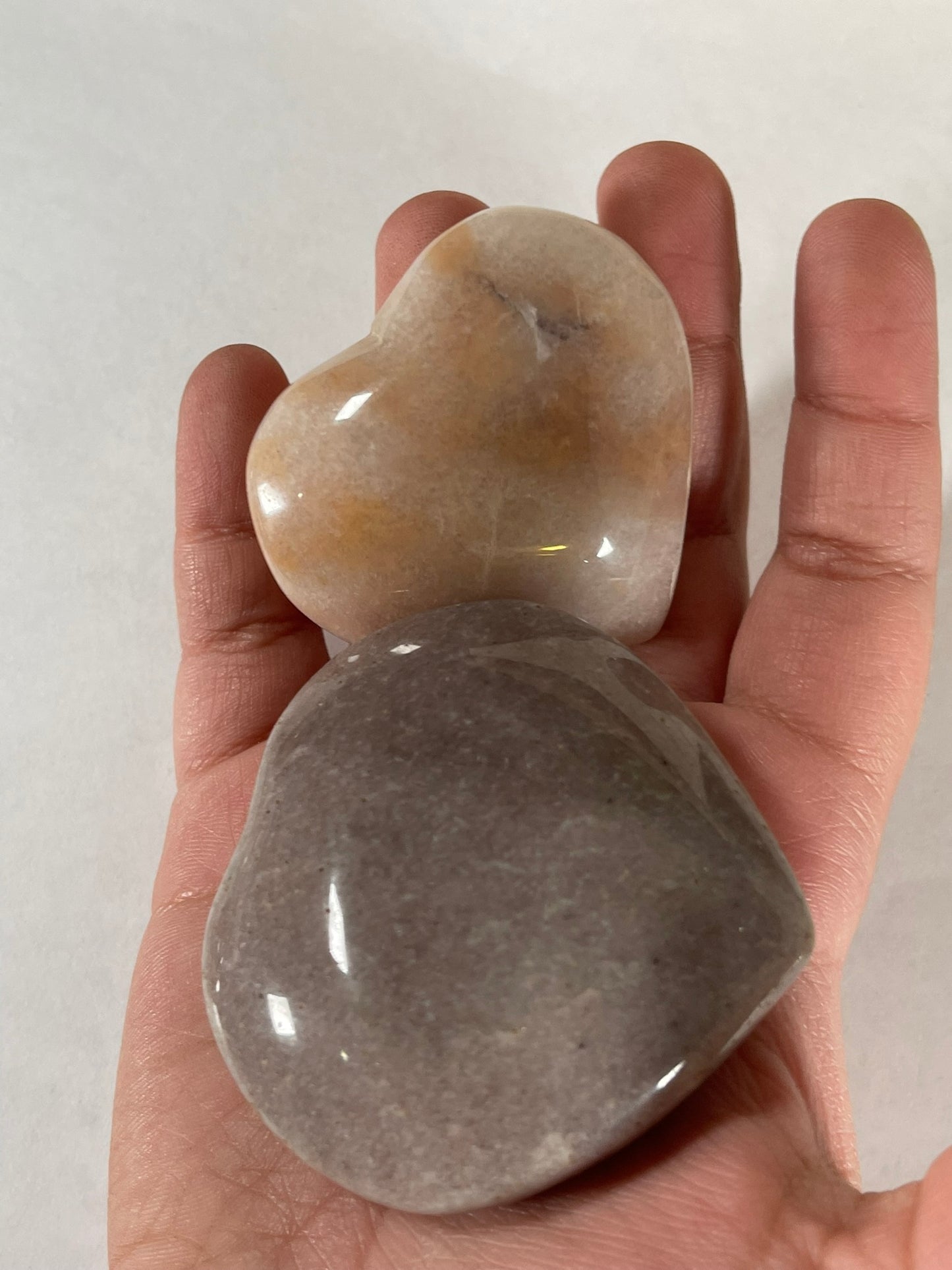 Large Agate Carnilian Jasper Stone Crystal Hearts - Lot of 2 #012