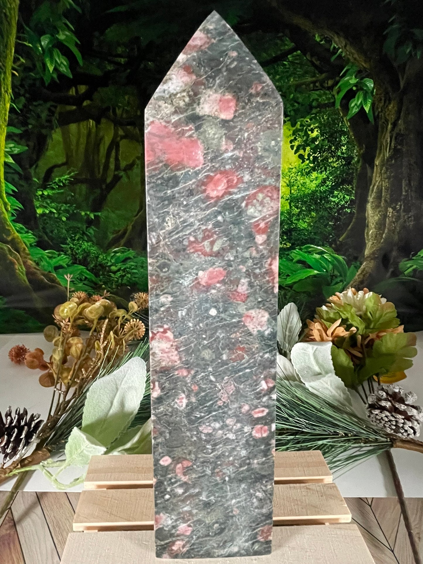 Tower - Large Rose Stone Natural Stone Jasper Crystal Obelisk Point - 1292g