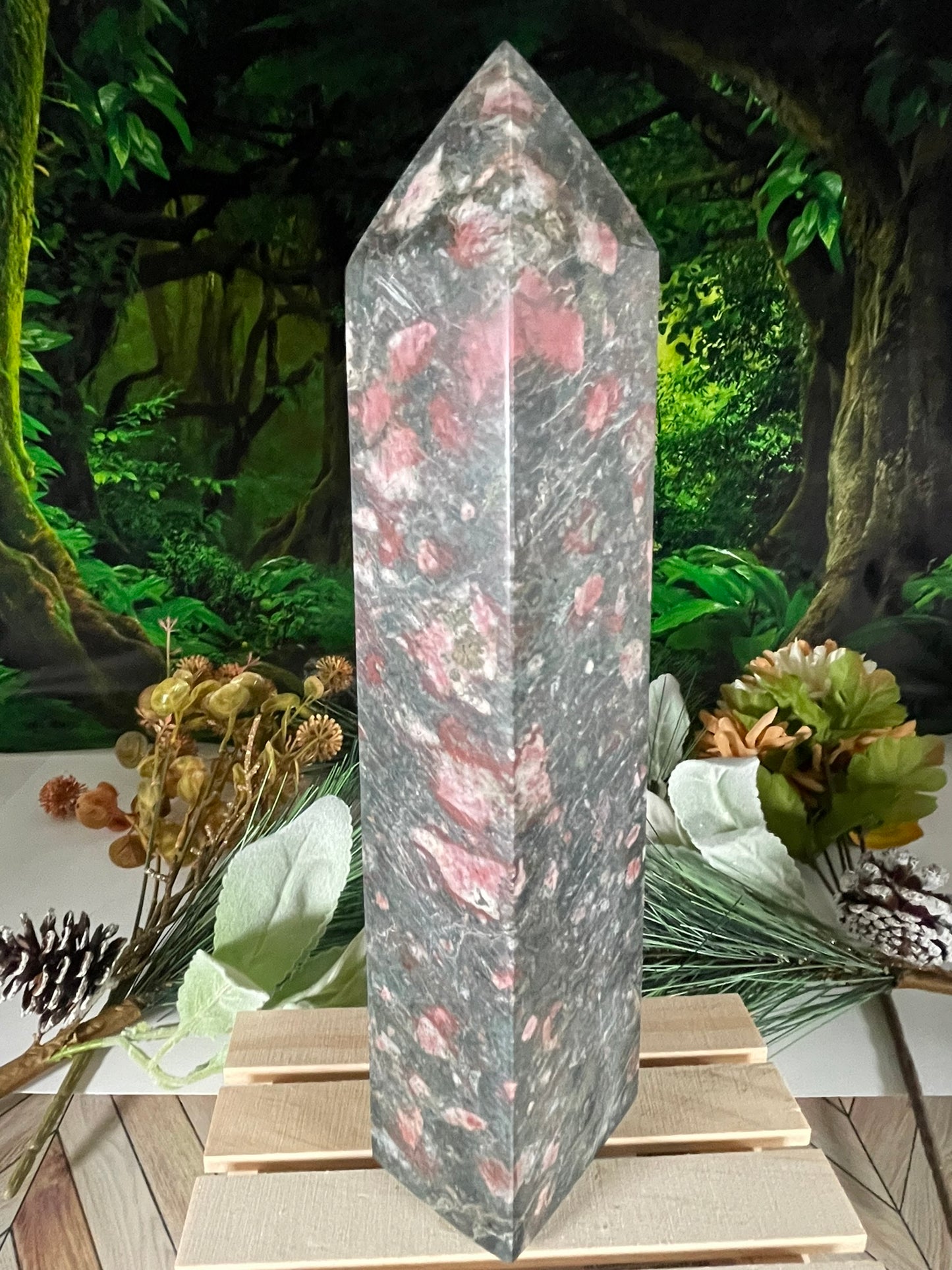 Tower - Large Rose Stone Natural Stone Jasper Crystal Obelisk Point - 1292g