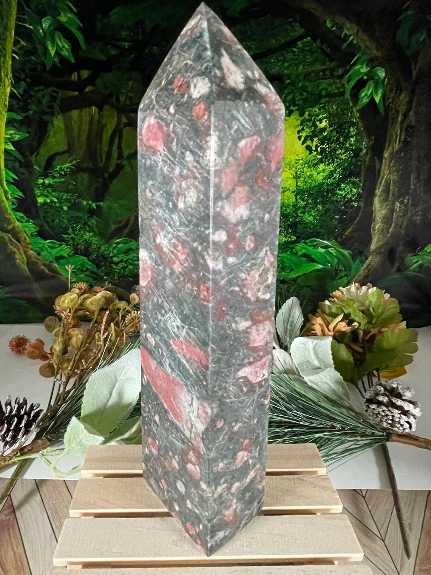 Tower - Large Rose Stone Natural Stone Jasper Crystal Obelisk Point - 1292g