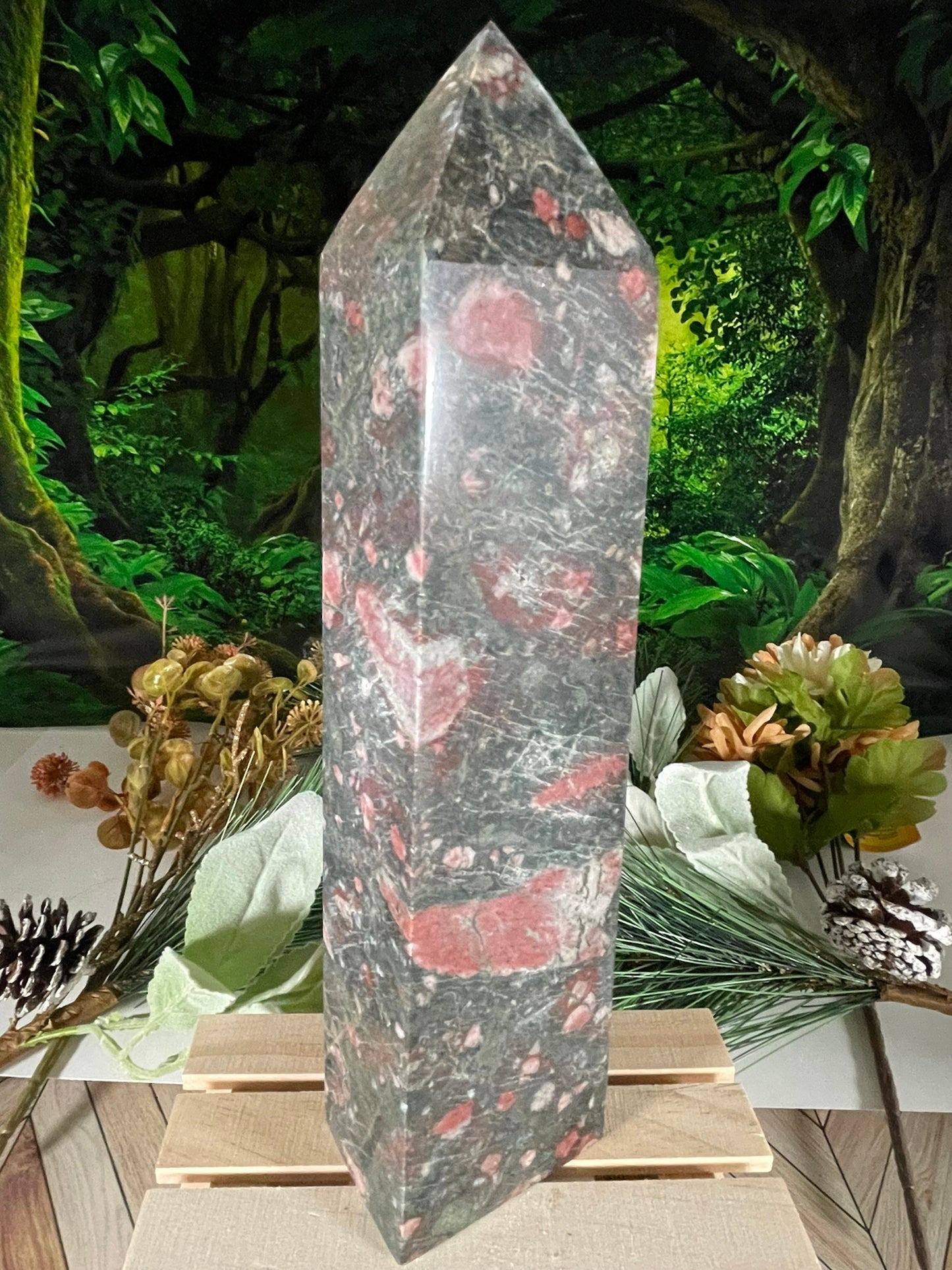 Tower - Large Rose Stone Natural Stone Jasper Crystal Obelisk Point - 1292g