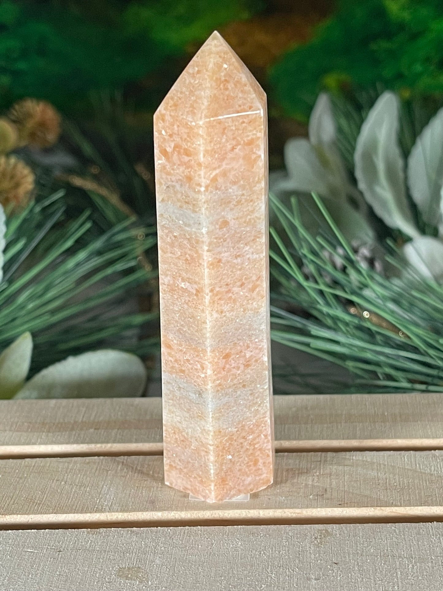 Tower - Sun Stone Sunstone Natural Stone Jasper Crystal Obelisk Point - 92g