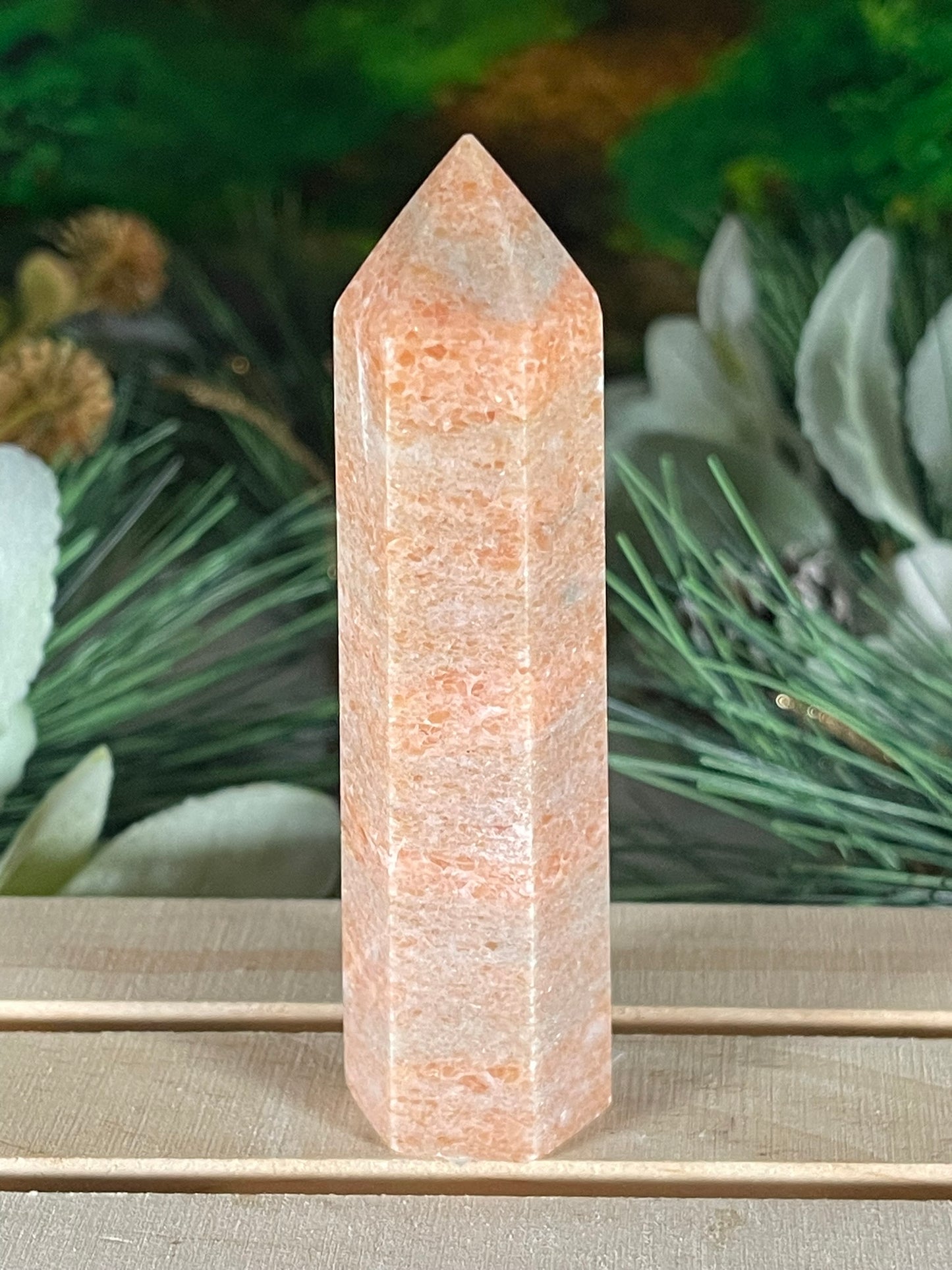 Tower - Sun Stone Sunstone Natural Stone Jasper Crystal Obelisk Point - 105g