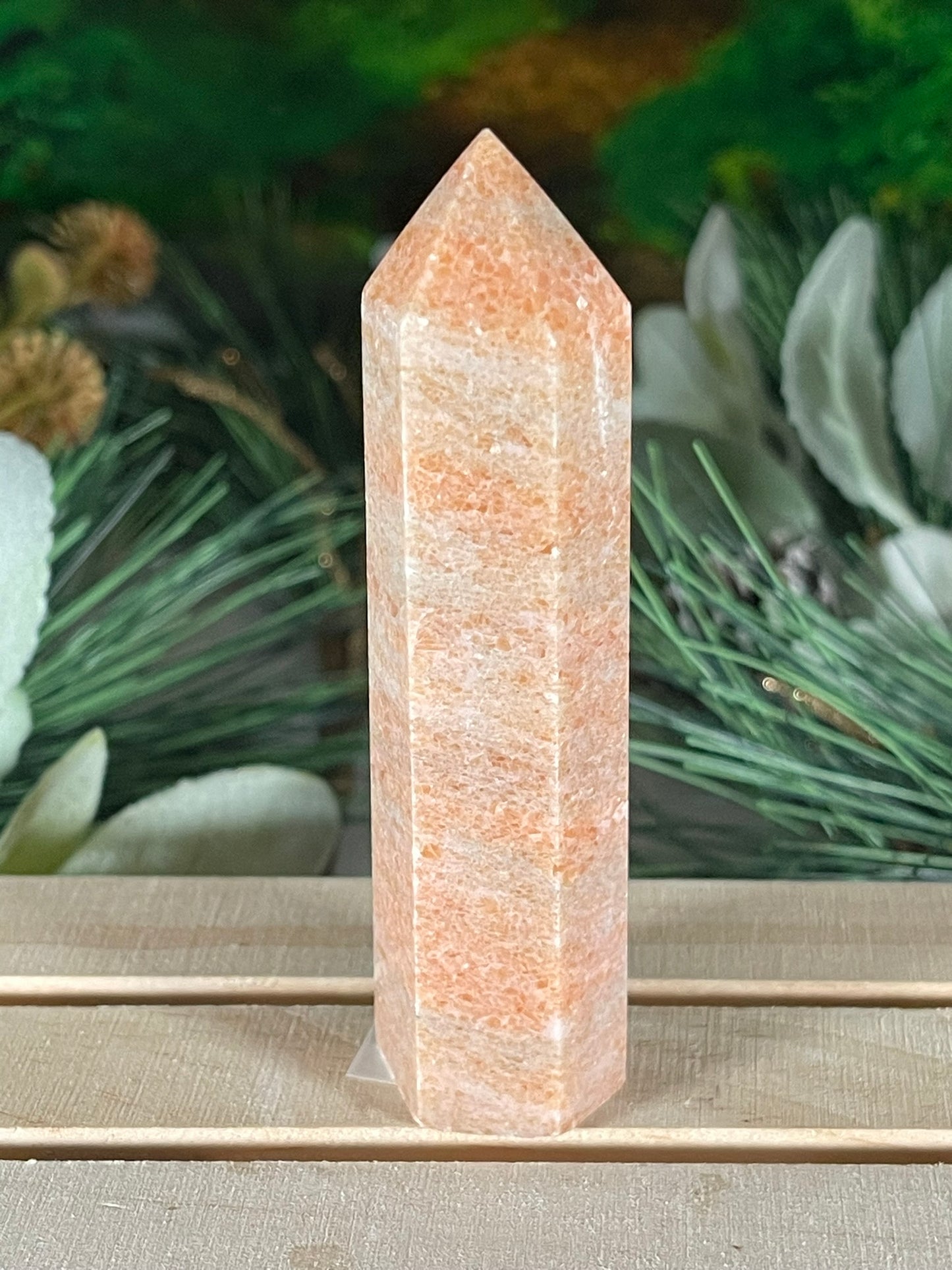 Tower - Sun Stone Sunstone Natural Stone Jasper Crystal Obelisk Point - 105g