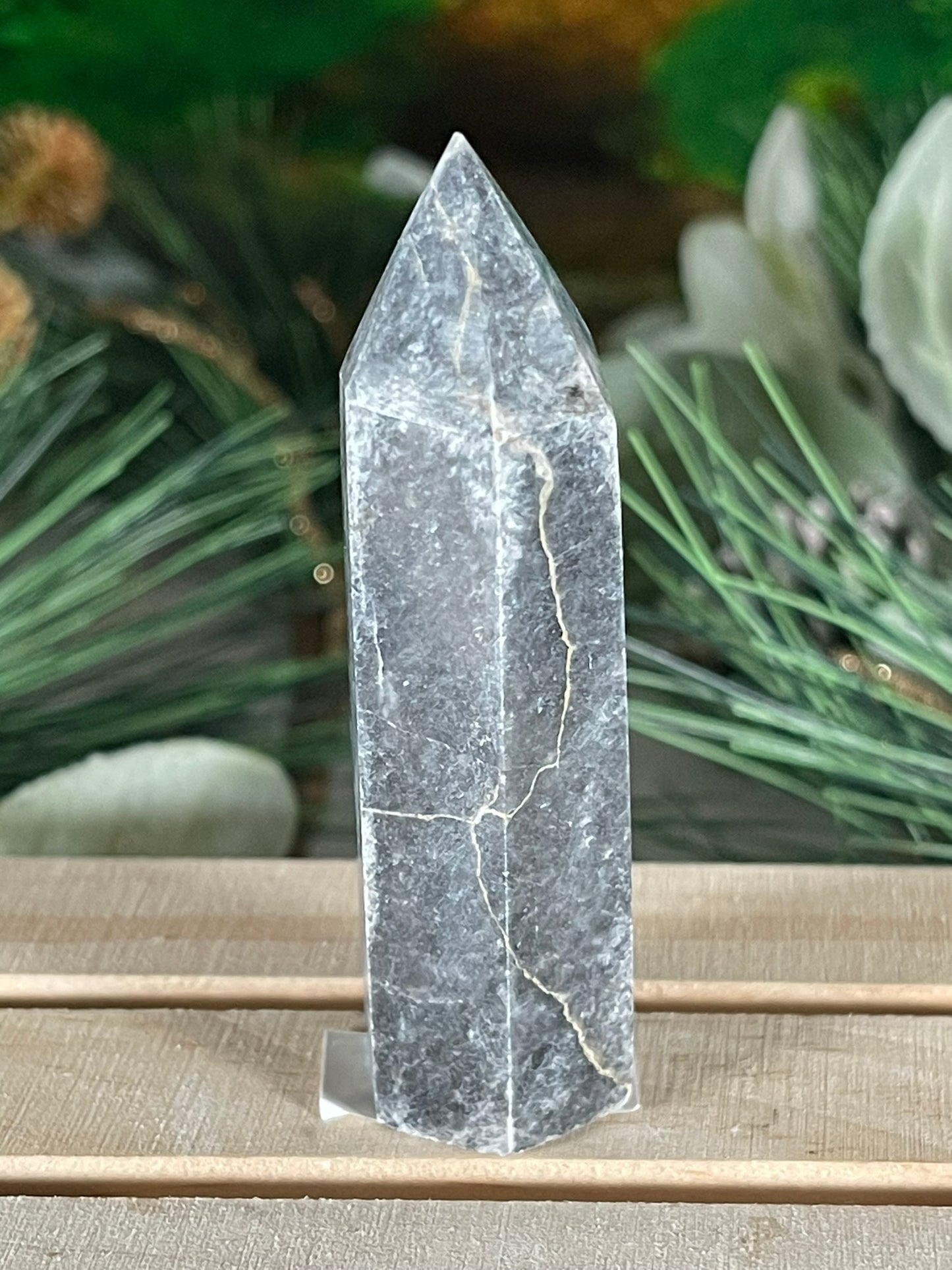 Tower - Gray Jasper Grey Natural Stone Crystal Obelisk Point - 63g