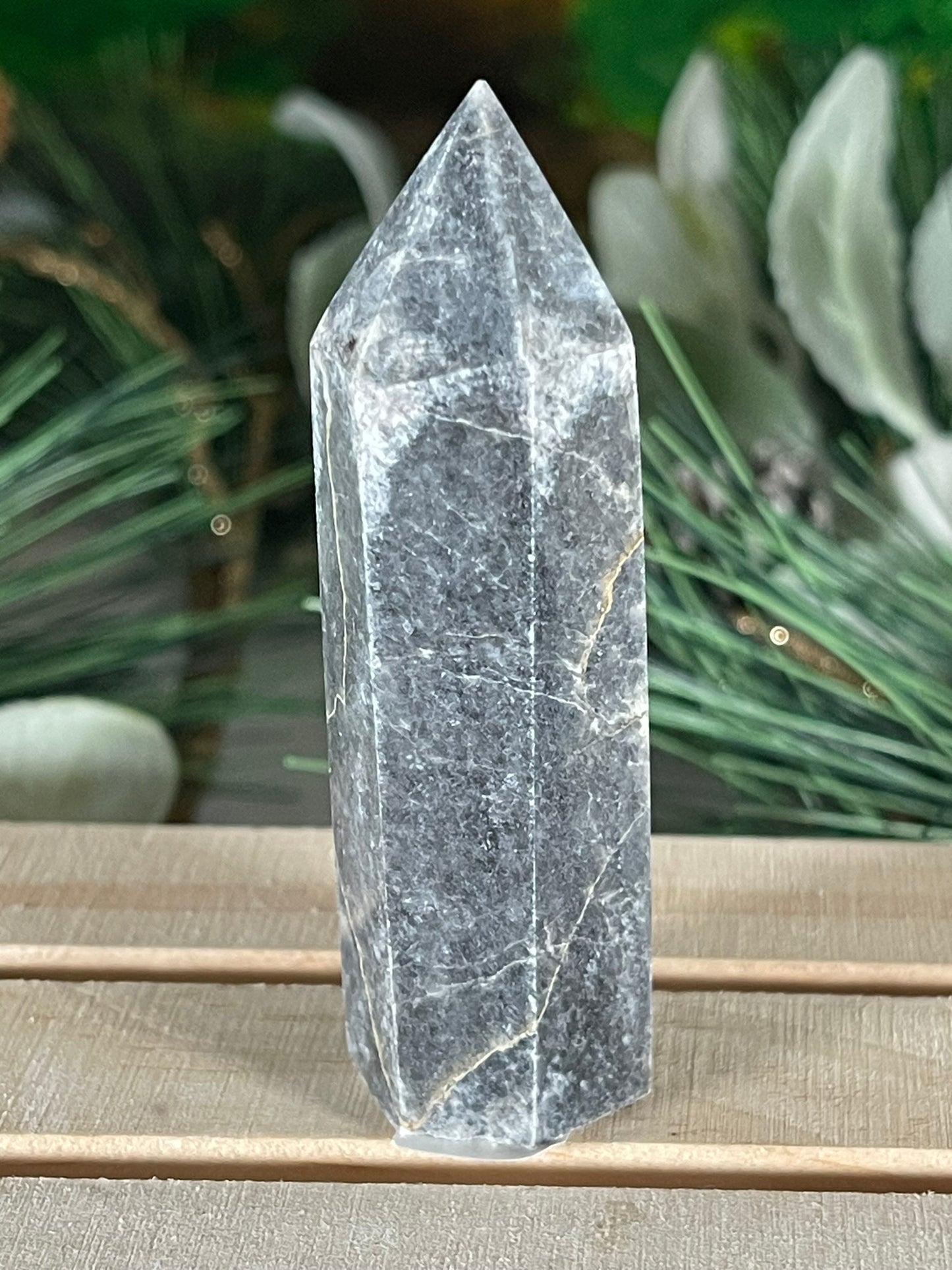 Tower - Gray Jasper Grey Natural Stone Crystal Obelisk Point - 63g