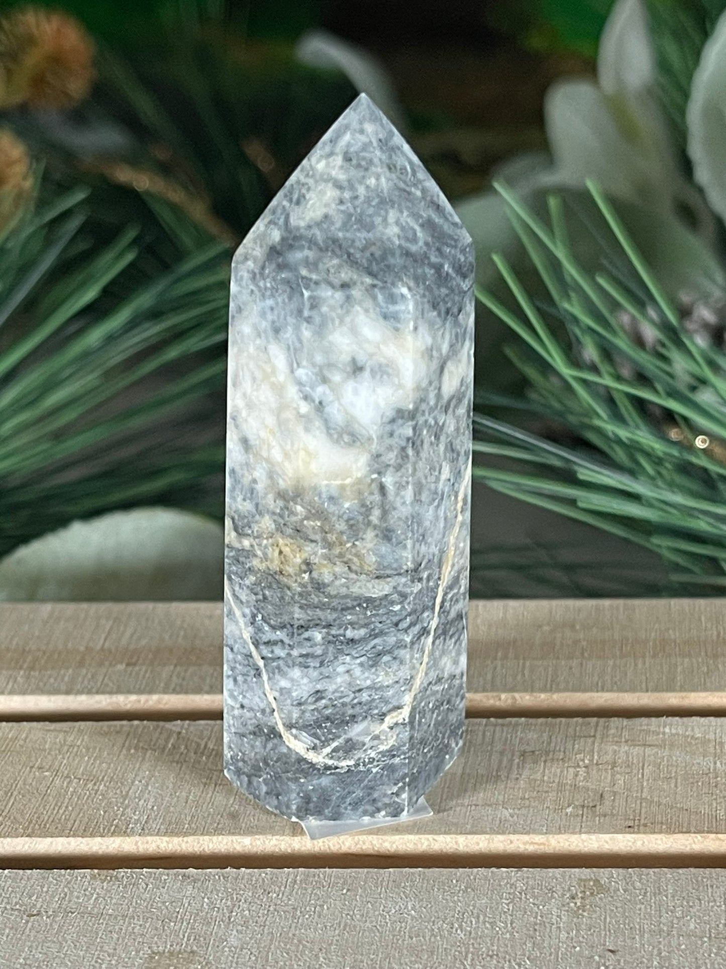 Tower - Gray Jasper Grey Natural Stone Crystal Obelisk Point - 58g