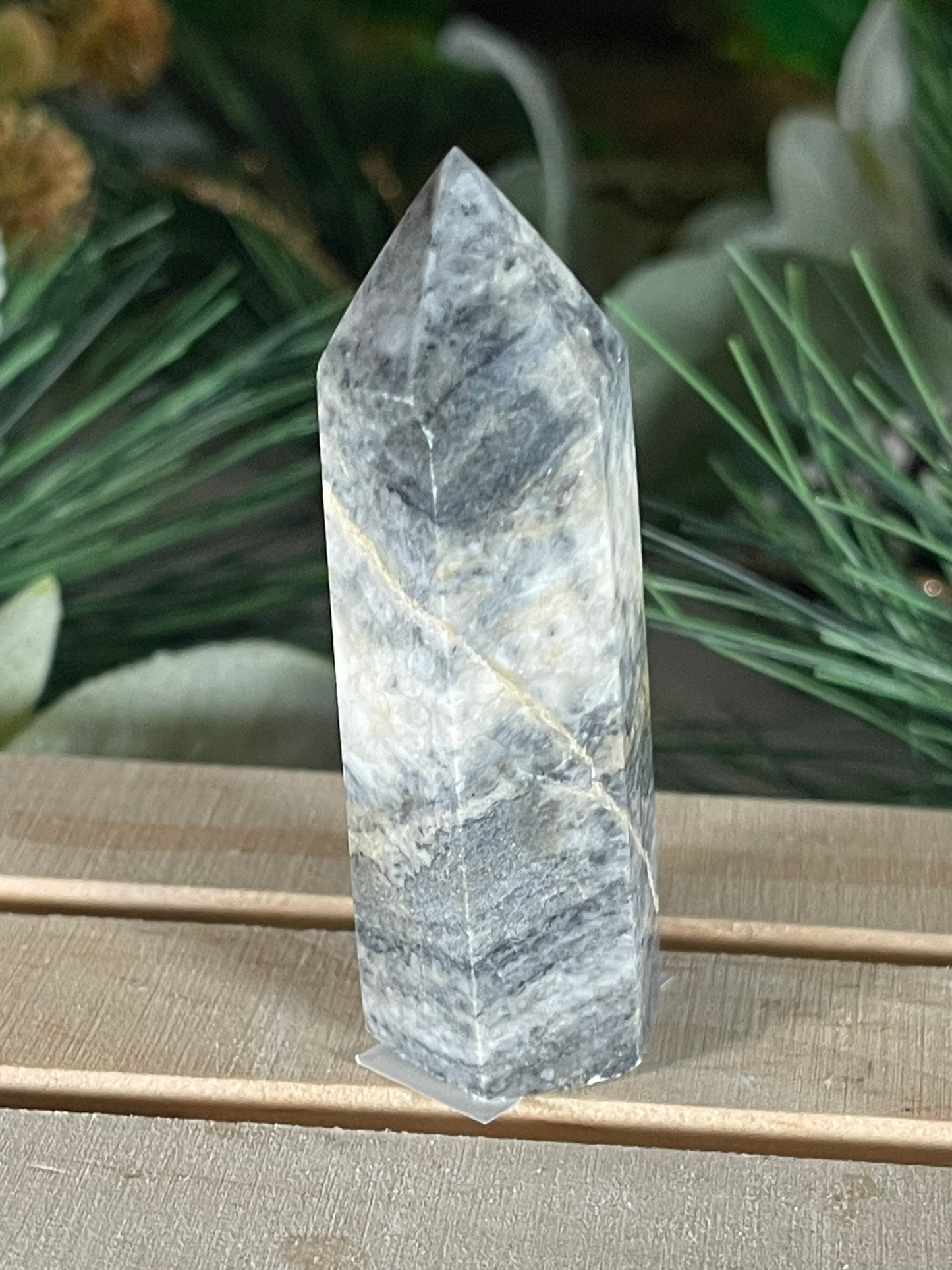 Tower - Gray Jasper Grey Natural Stone Crystal Obelisk Point - 58g