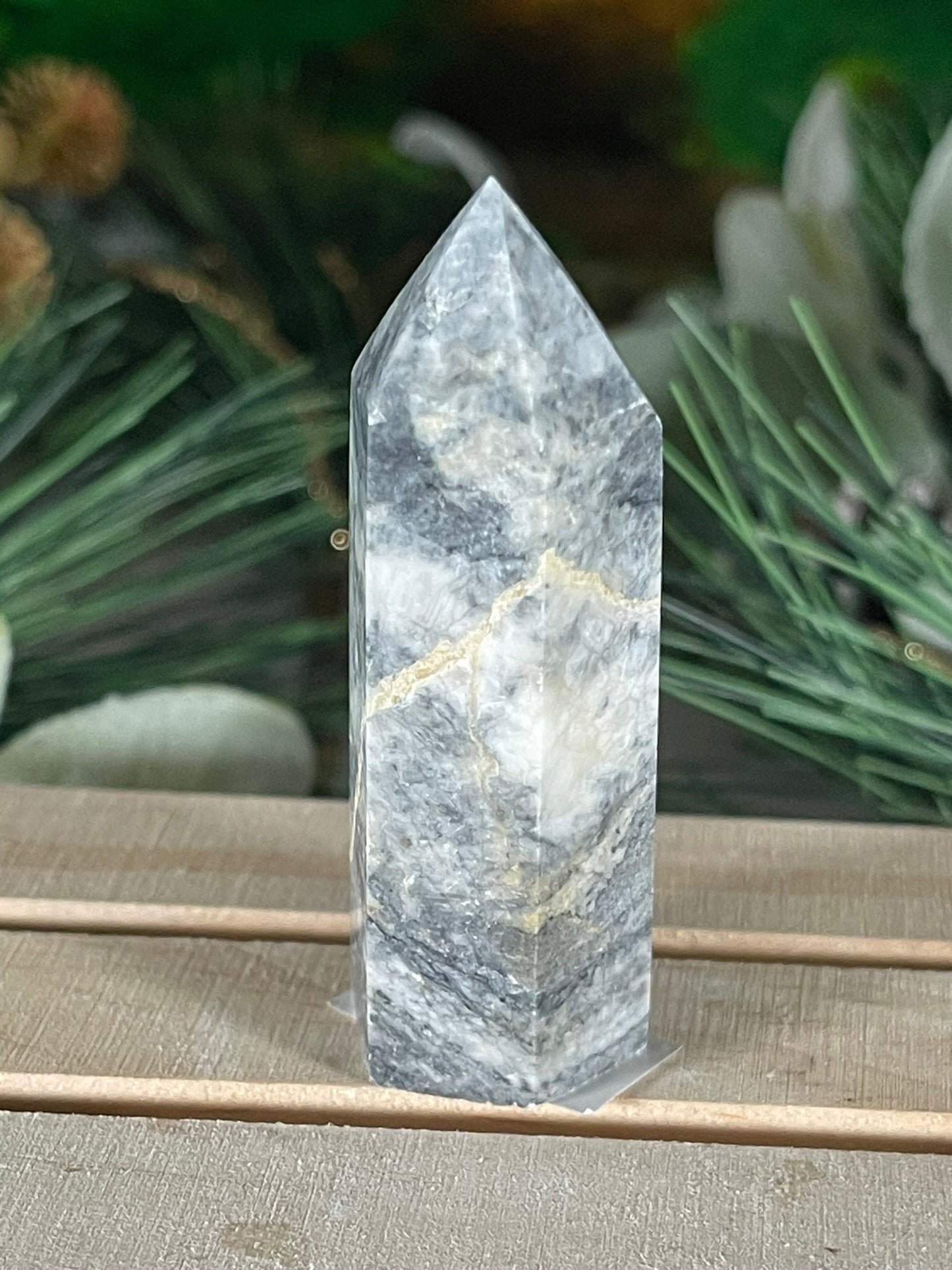 Tower - Gray Jasper Grey Natural Stone Crystal Obelisk Point - 58g