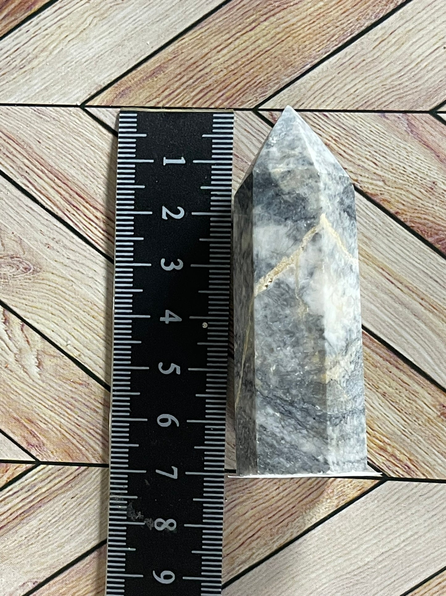 Tower - Gray Jasper Grey Natural Stone Crystal Obelisk Point - 58g