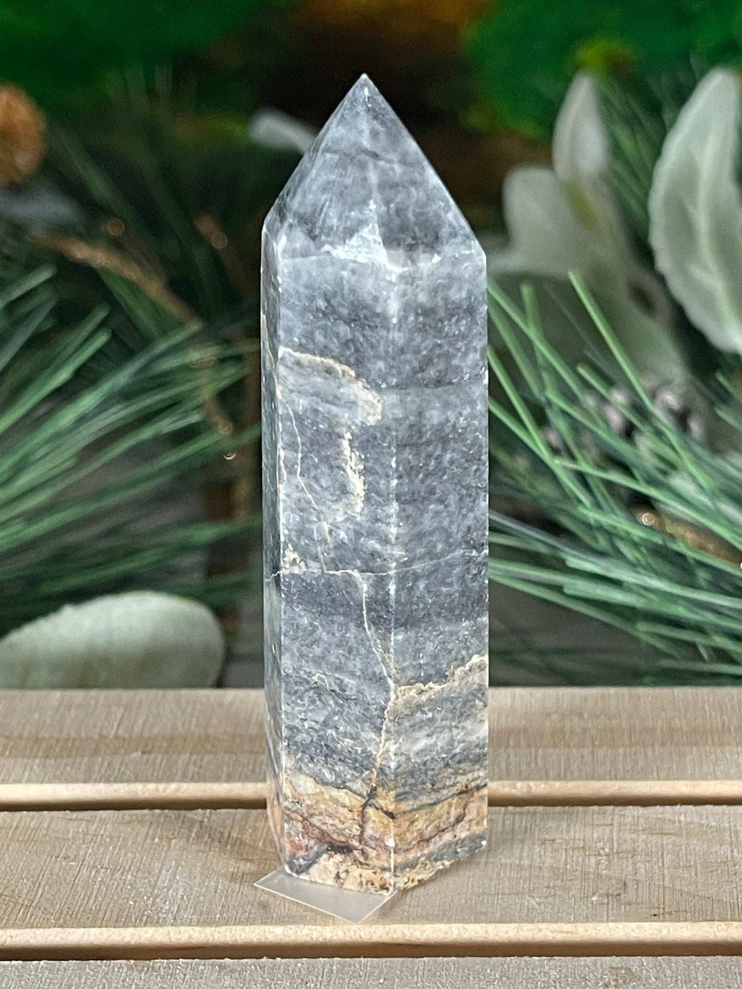 Tower - Gray Jasper Grey Natural Stone Crystal Obelisk Point - 68g