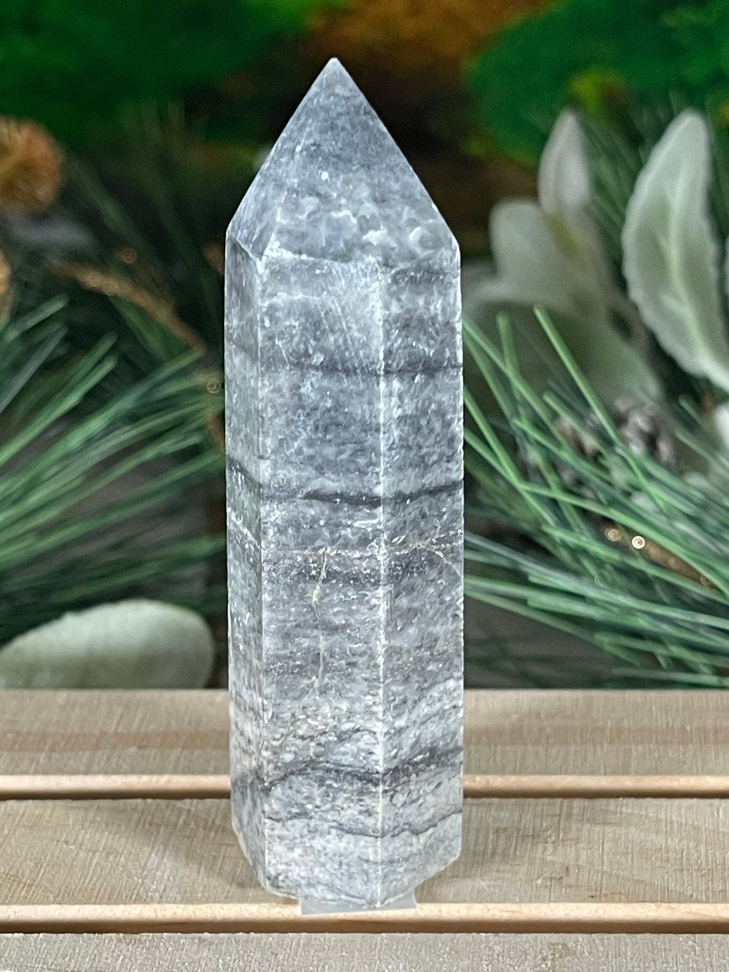 Tower - Gray Jasper Grey Natural Stone Crystal Obelisk Point - 91g